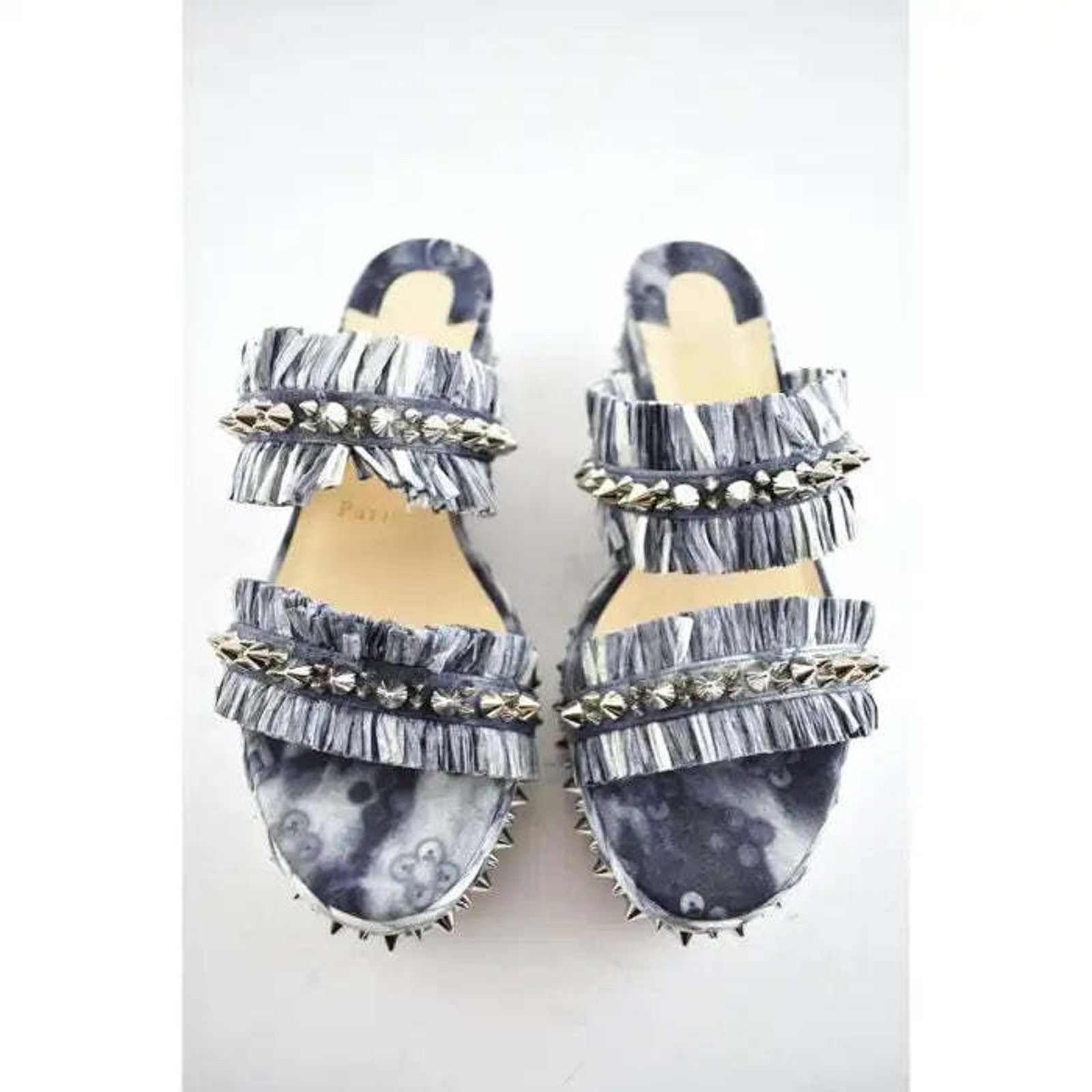 Christian Louboutin Voltinoudou 60 Blue Denim Wedge Slide Mule Sandal Heel 36 Size US 6 / IT 36 - 5 Thumbnail