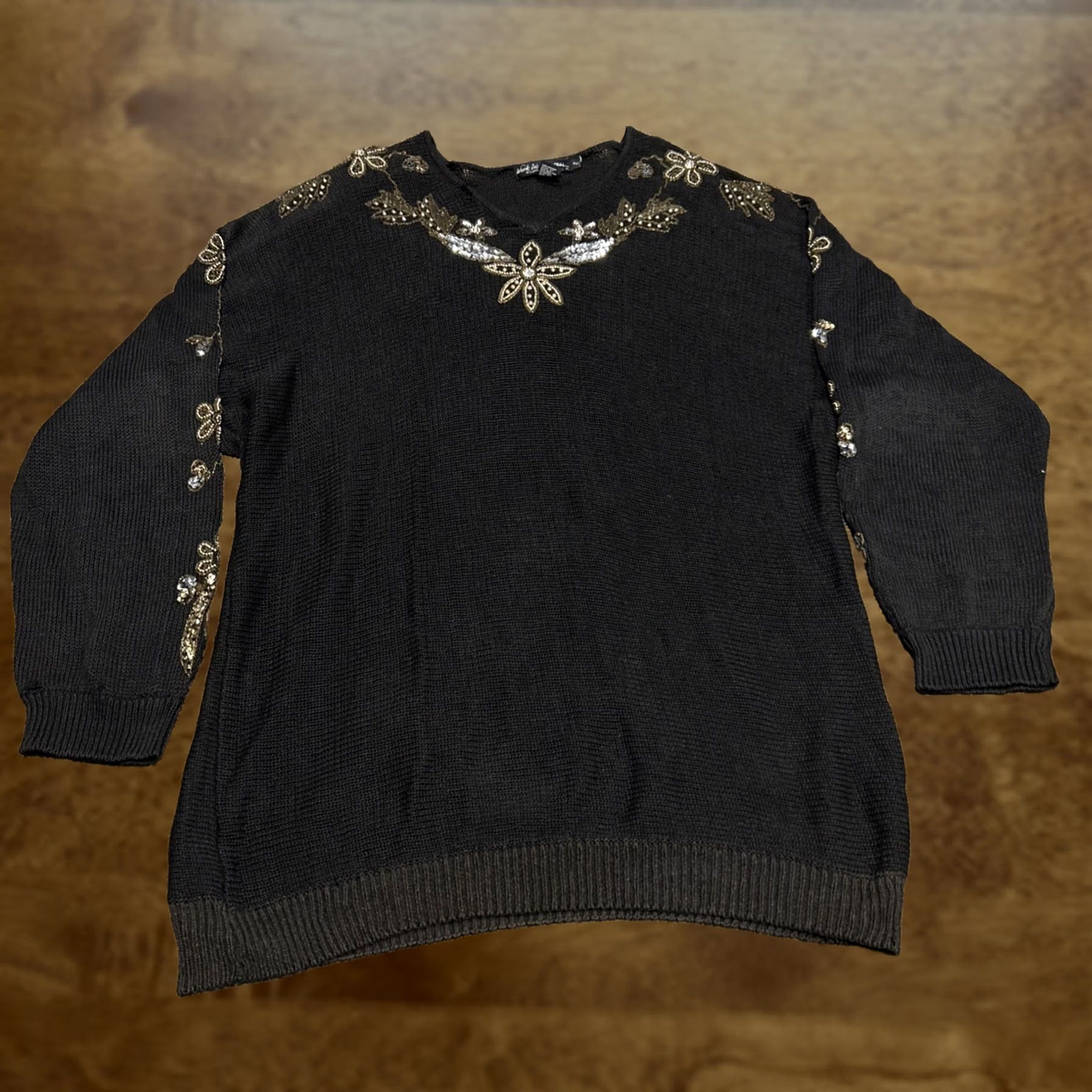 Vintage VINTAGE Work in Progress Black Beaded Sweater 26/28 Plus A15 Knit Pullover Long Sleeve Heavyweight 80s Holiday Party Winter Womens Size 4XL / US 24-26 - 1 Thumbnail