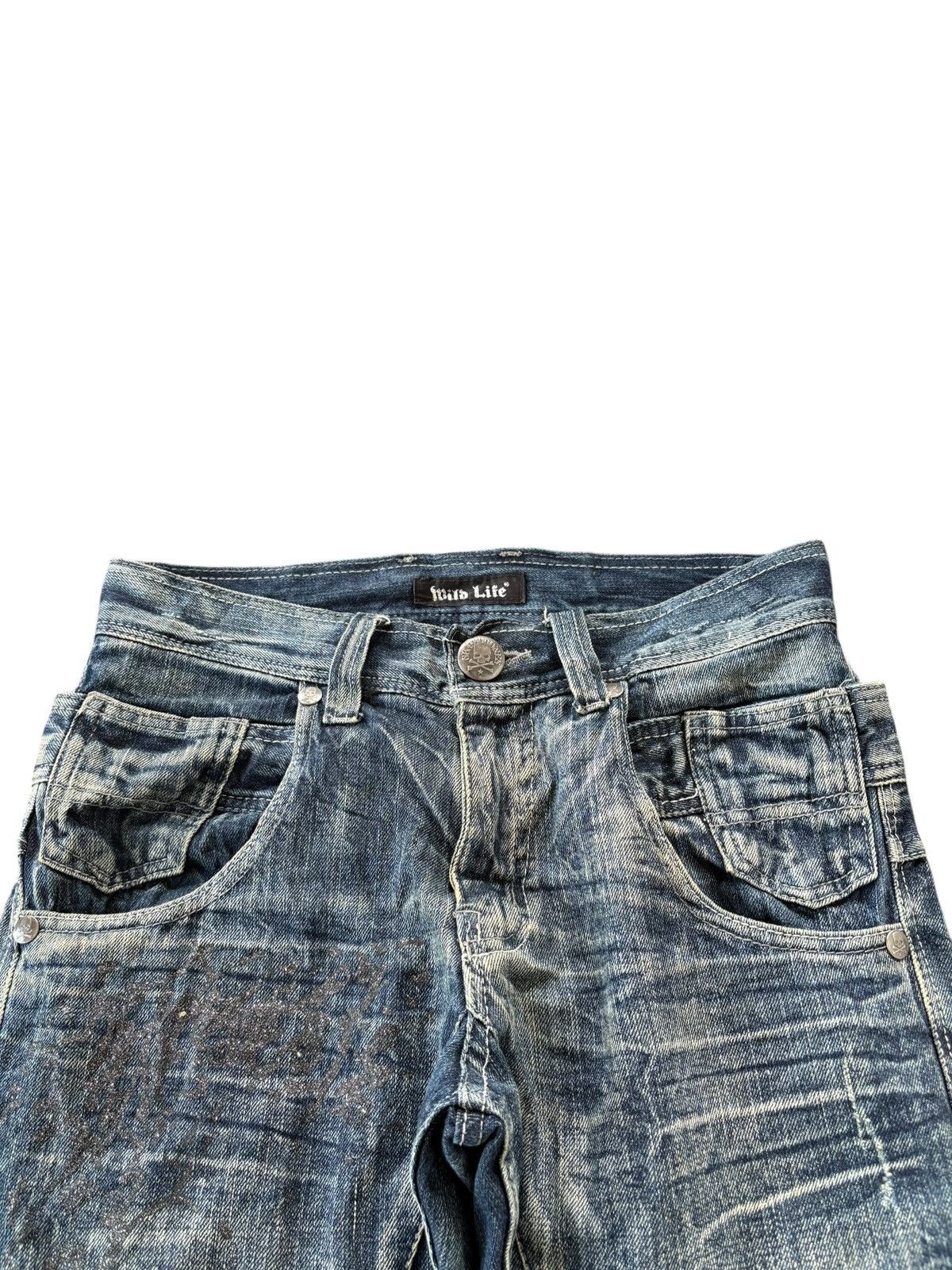 If Six Was Nine Rare Japanese Brand Double Waist Wing Design Flare Jeans Size US 31 - 4 Thumbnail