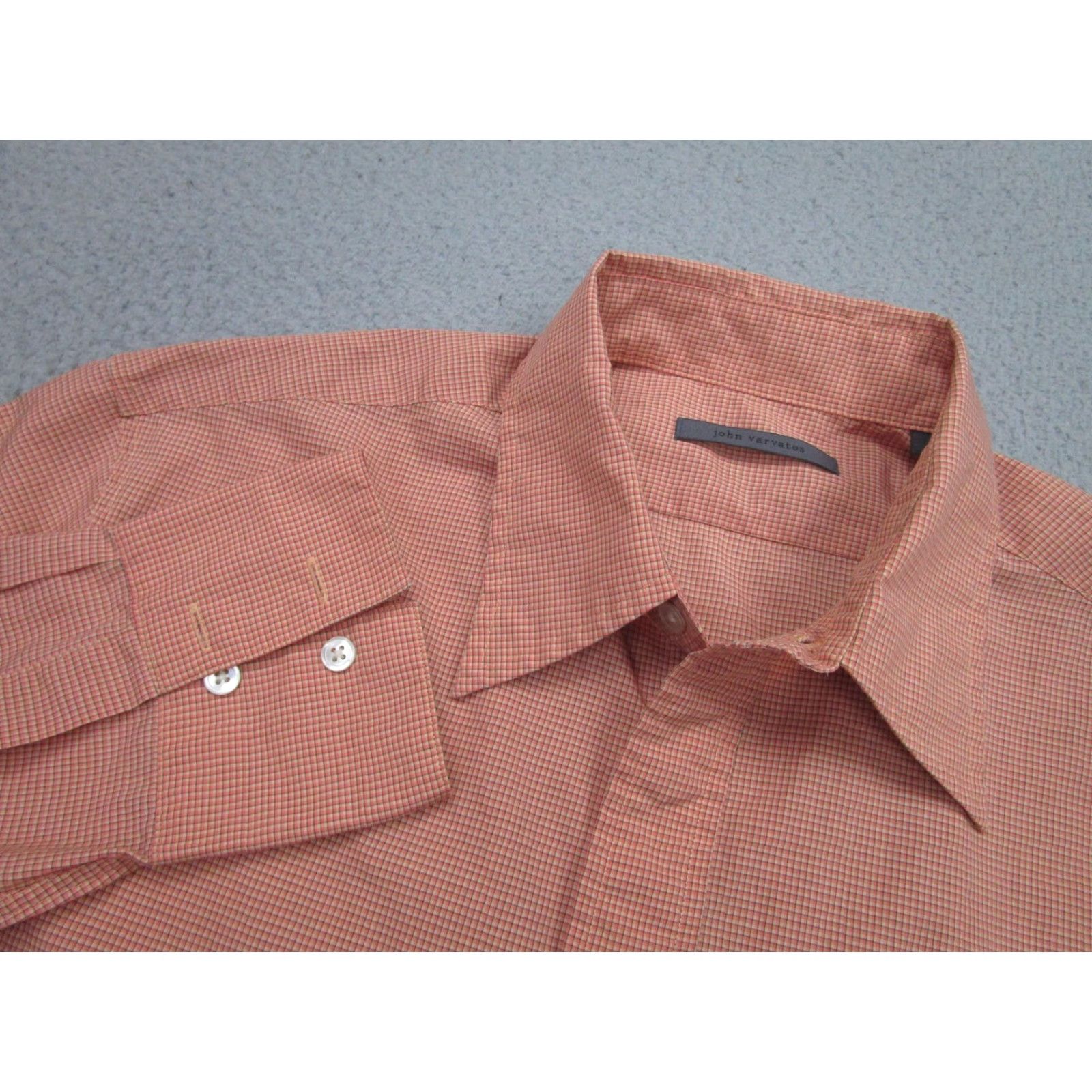 John Varvatos John Varvatos Shirt Mens M Orange Check Dress Button Long Sleeve Western Size 40R - 5 Thumbnail