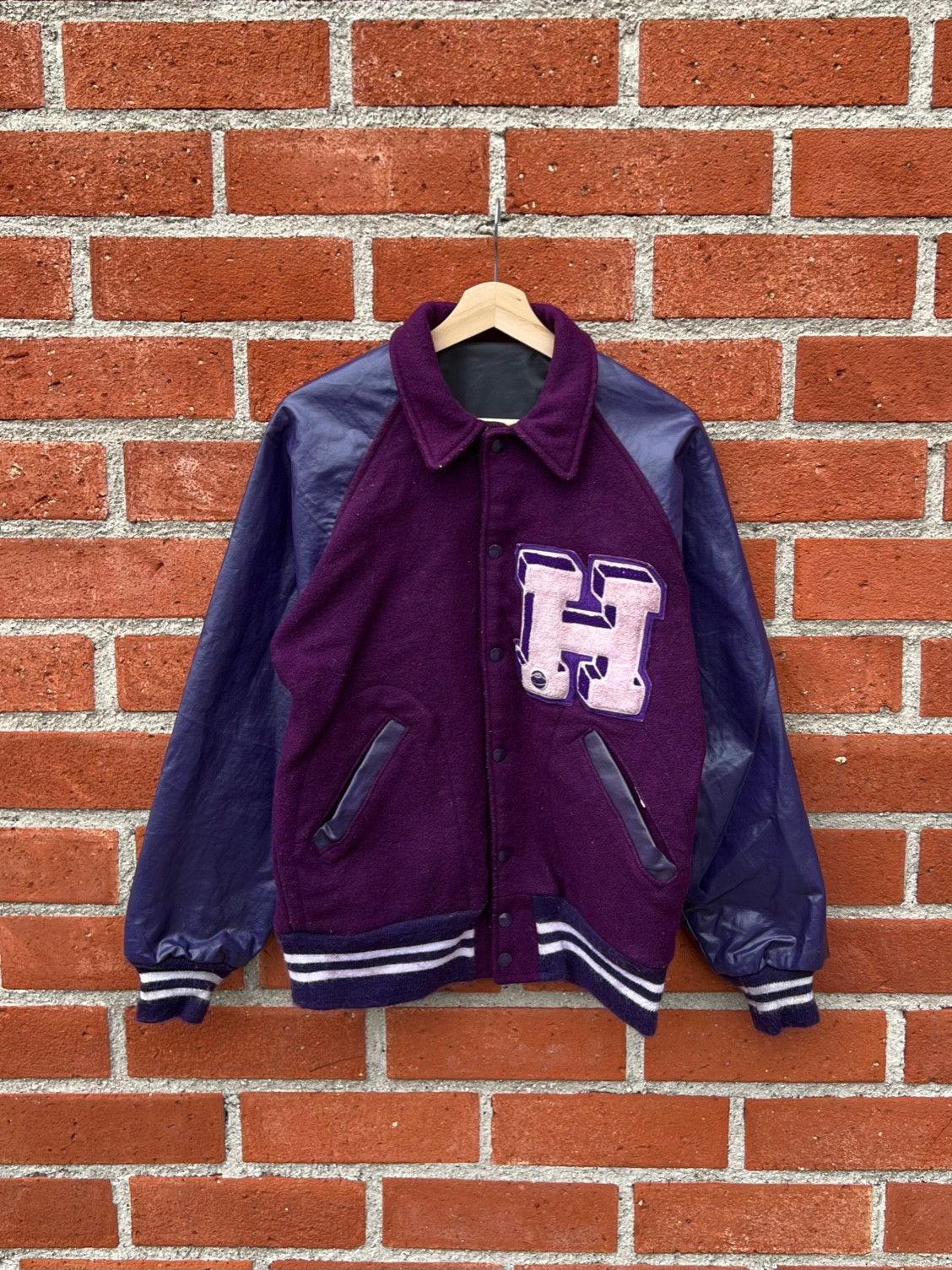 Vintage Vintage 80's/90's Purple Leather Letterman Jacket Size Large 