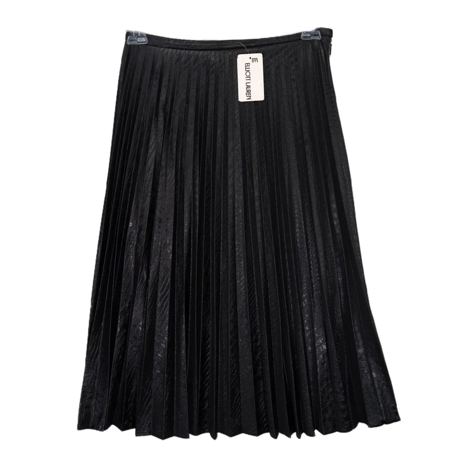 Other Elliott Lauren Black Croc Faux Leather Pleated Midi Skirt Size 30" / US 8 / IT 44 - 1 Thumbnail