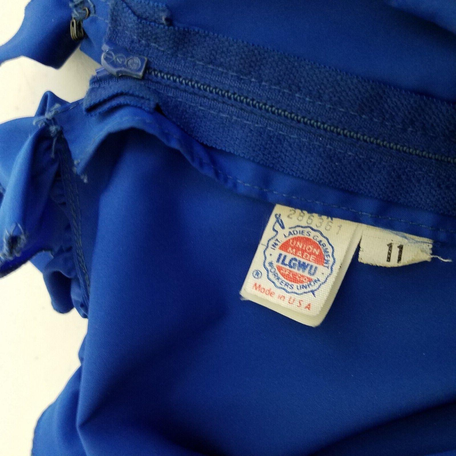 Vintage 70s 80s Royal Blue Ruffled Maxi Full Formal Prom Gown Dress Size L / US 10 / IT 46 - 7 Thumbnail