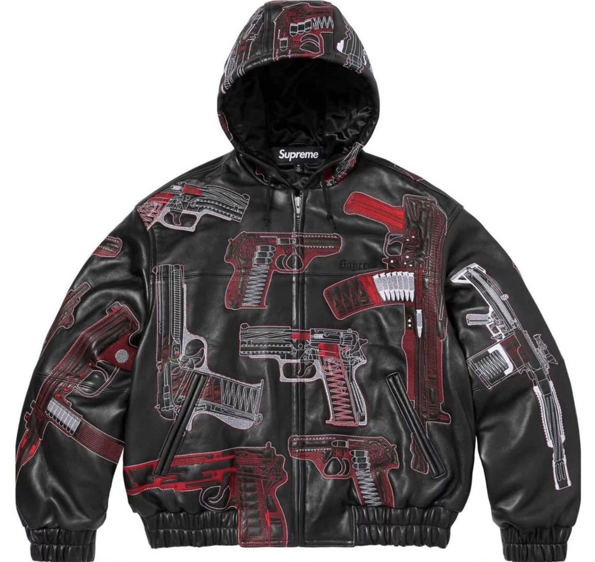 Supreme Supreme Guns Embroidered Hooded Leather Jacket (Black) (L) Size ONE SIZE - 1 Preview