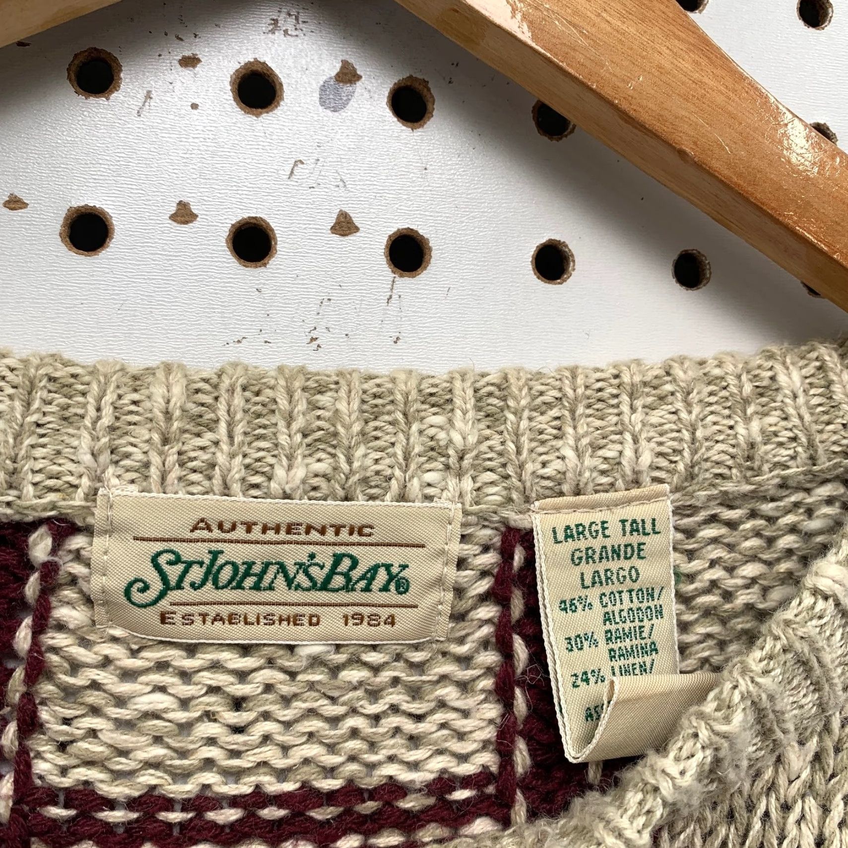 Vintage VINTAGE St. John's Bay Sweater Mens L Beige Plaid Linen Ramie Blend Casual Pullover Knit Crew Neck Winter Fall Spring Men Size US L / EU 52-54 / 3 - 3 Thumbnail