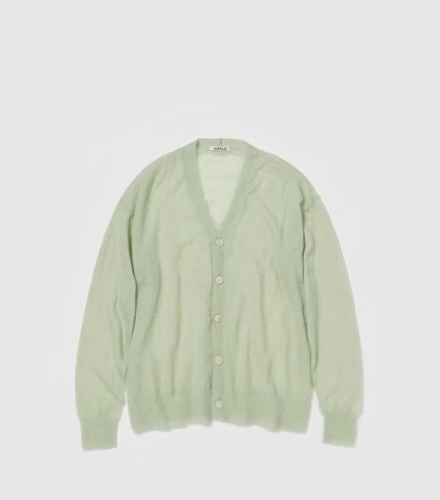 Auralee Green V-Neck Button Front Cardigan Size US S / EU 44-46 / 1 - 1 Thumbnail