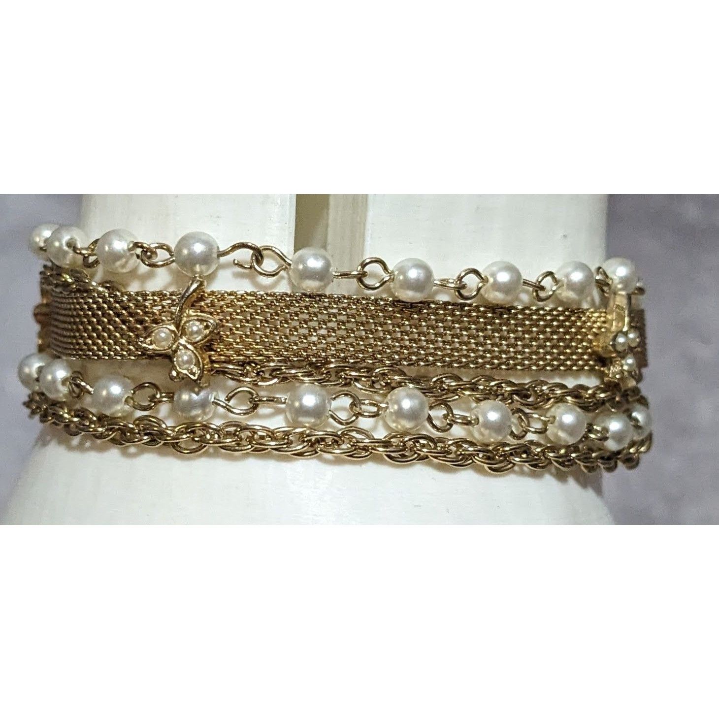 Vintage Judy Lee Mesh Pearl Floral Bracelet