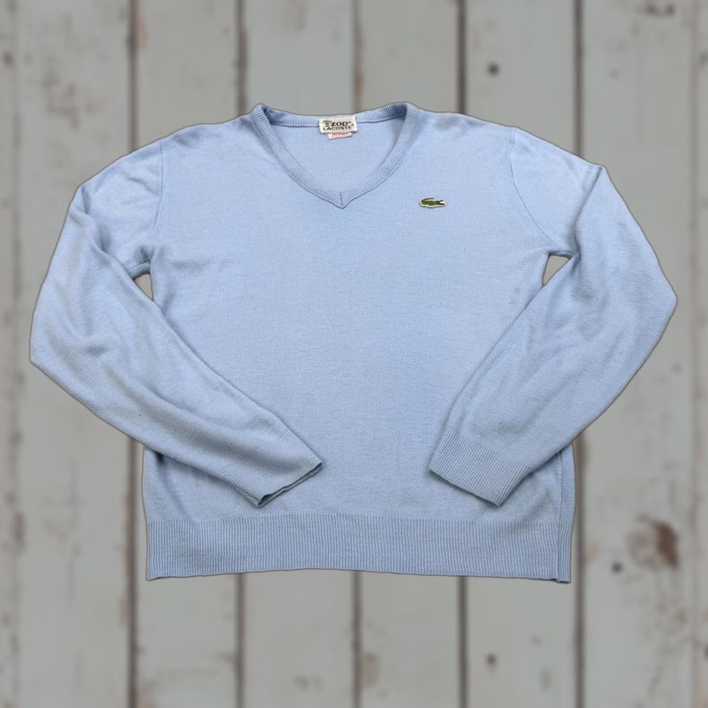 Izod VINTAGE Izod Lacoste Sweater Mens M Blue V-Neck 100% Cashmere Wool 80s Pullover Knit Solid" Size US M / EU 48-50 / 2 - 1 Thumbnail