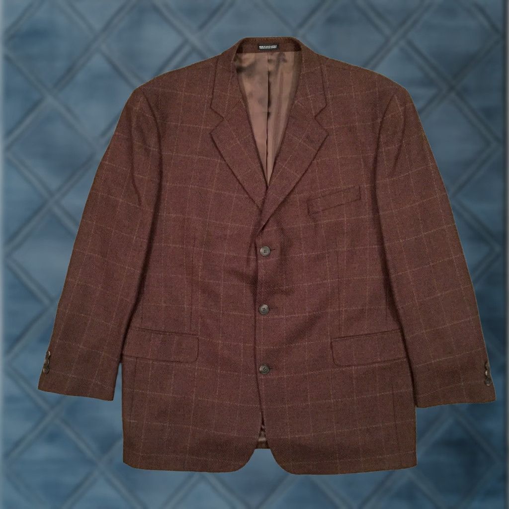 Stafford Stafford Mens Sport Coat Brown Check Wool 3-Button Single-Breasted Regular 44 Jacket Blazer, Notch Lapel, 2 Piece, Business, Wool, Size 44, Adult Mens Size 44R - 1 Thumbnail