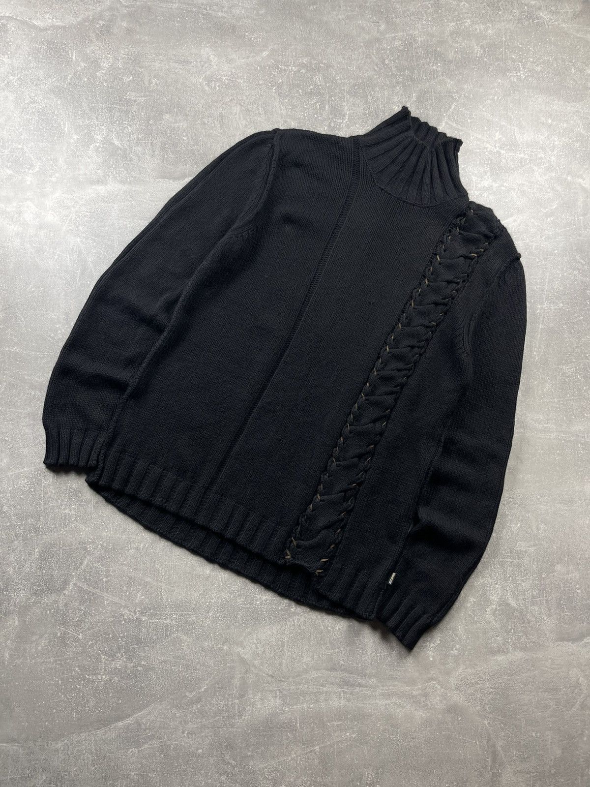 Just Cavalli Just Cavalli Black Wool Lace Up Detail Turtleneck Sweater Size US XL / EU 56 / 4 - 1 Thumbnail