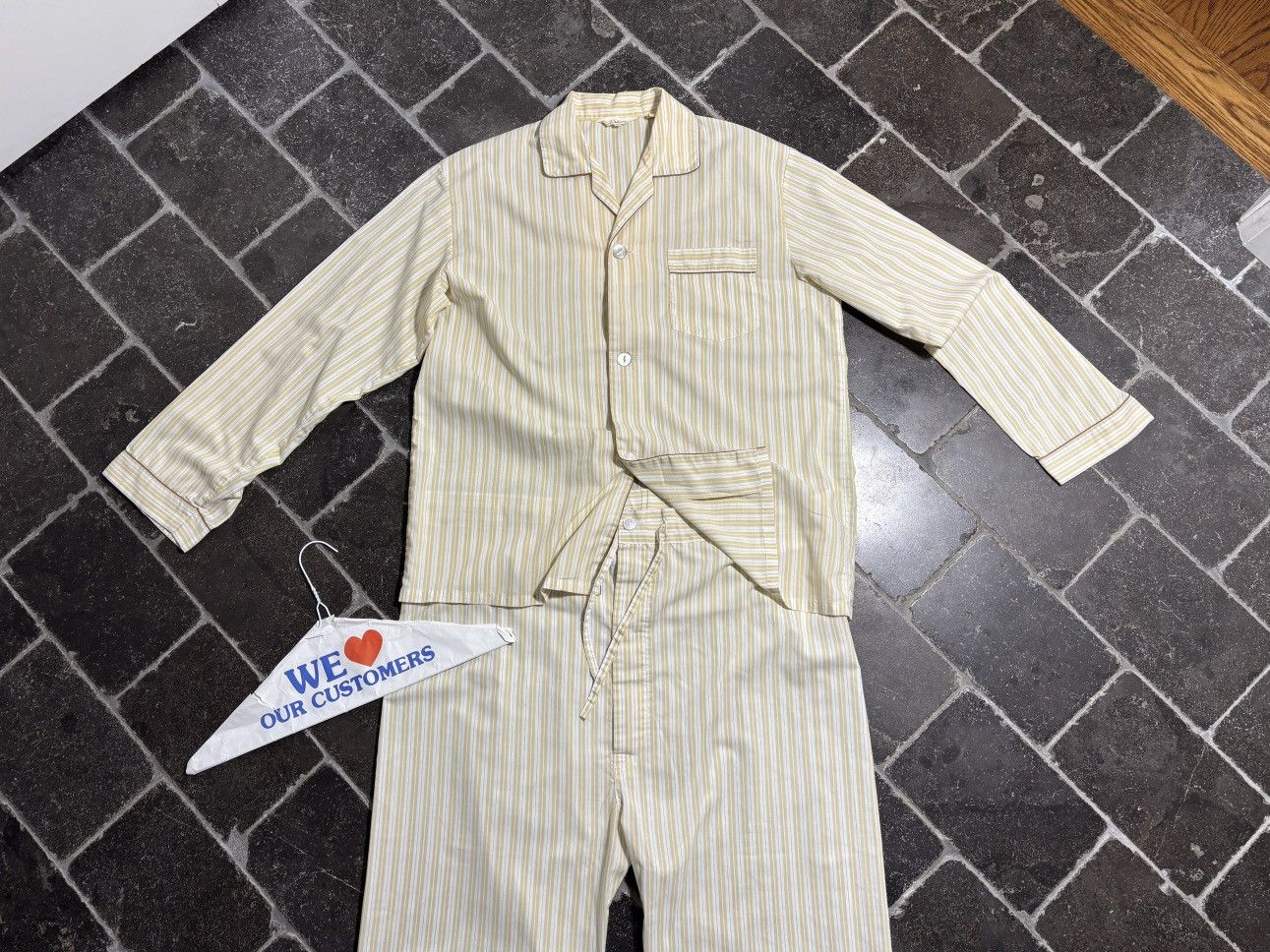 Vintage Vintage Striped Pyjama Set 1970s 80s Matching 2 Piece Suit Size US 34 / EU 50 - 2 Thumbnail