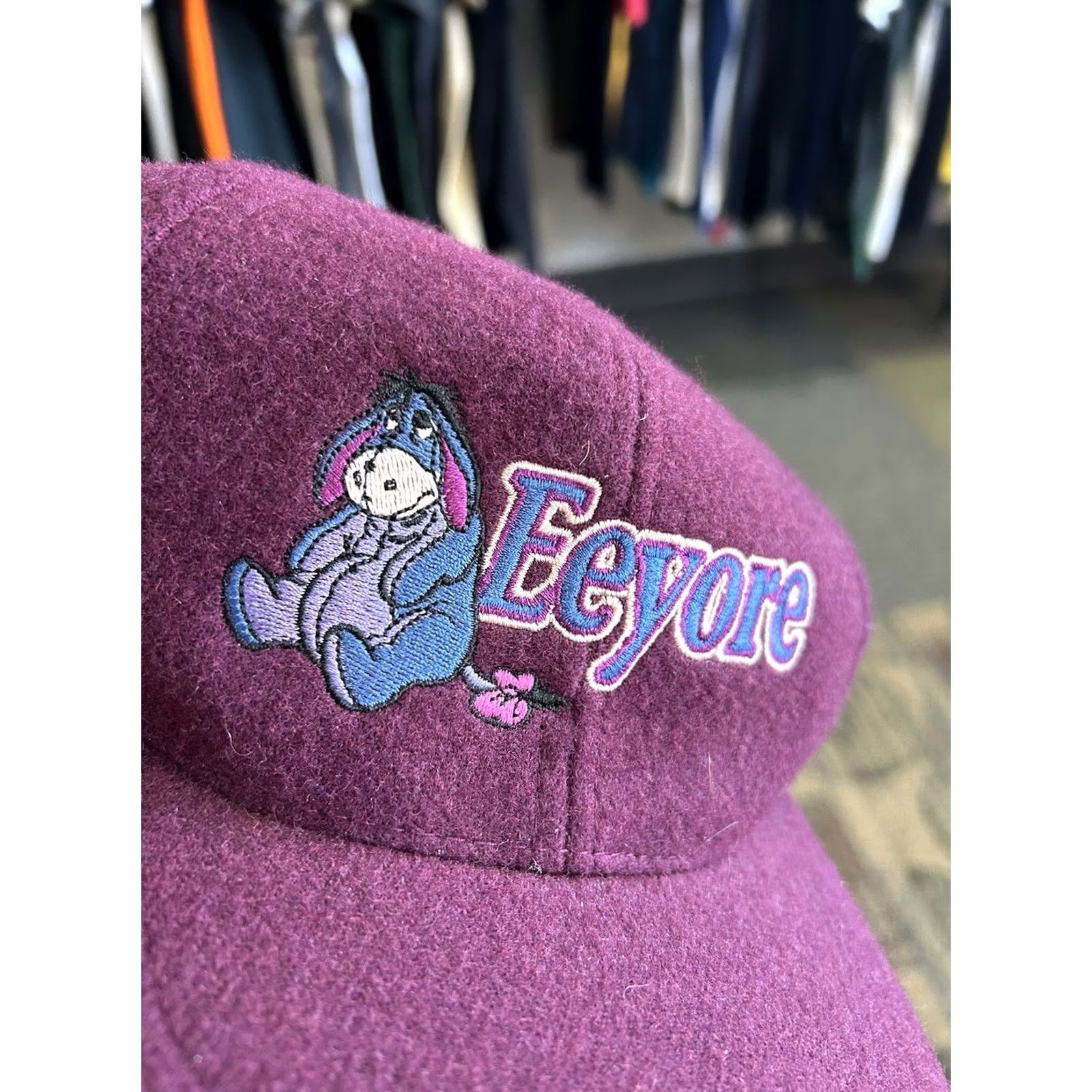 Disney VINTAGE Disney Eeyore Strapback Hat Cap Wool Felt Adult Adjustable Unisex 90s Disney Store Baseball Cap Purple Size ONE SIZE - 2 Thumbnail