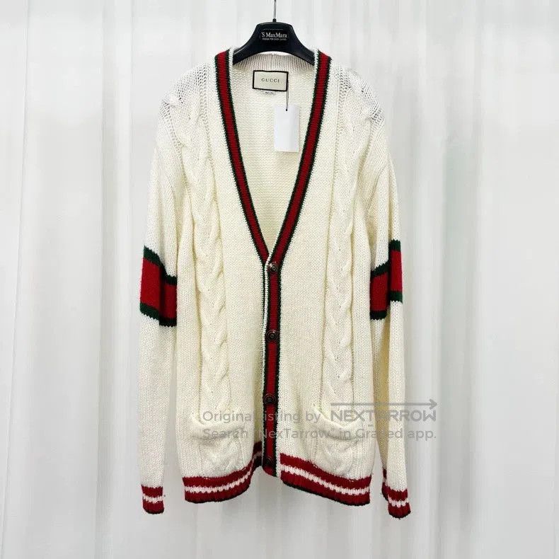 Gucci Gucci Cream Red Green Knit Cardigan. Size US XS / EU 42 / 0 - 1 Thumbnail
