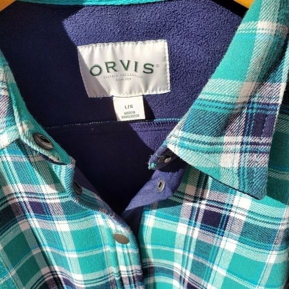 Orvis Orvis Green Plaid Flannel & Fleece Lined Snap LS Sz. L Shack Size L / US 10 / IT 46 - 4 Thumbnail
