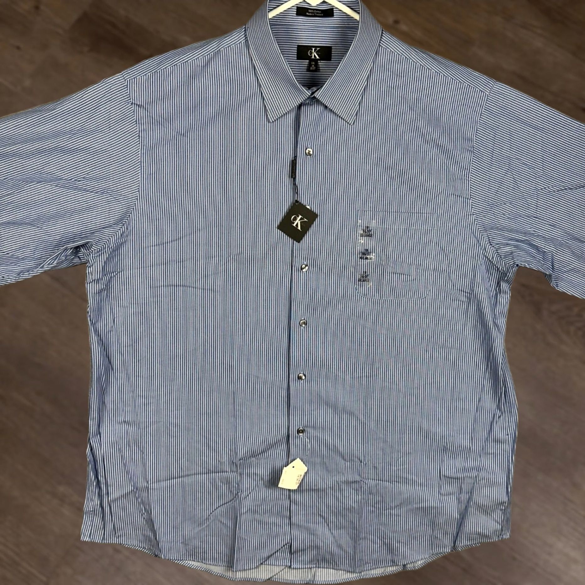 Calvin Klein Calvin Klein Shirt Dress Shirt Striped Button Up Blue 18 36-37 2XL Big & Tall Mens - Formal, Business Casual, Cotton, Long Sleeve, Pocket, Button Cuff Size US XXL / EU 58 / 5 - 1 Thumbnail