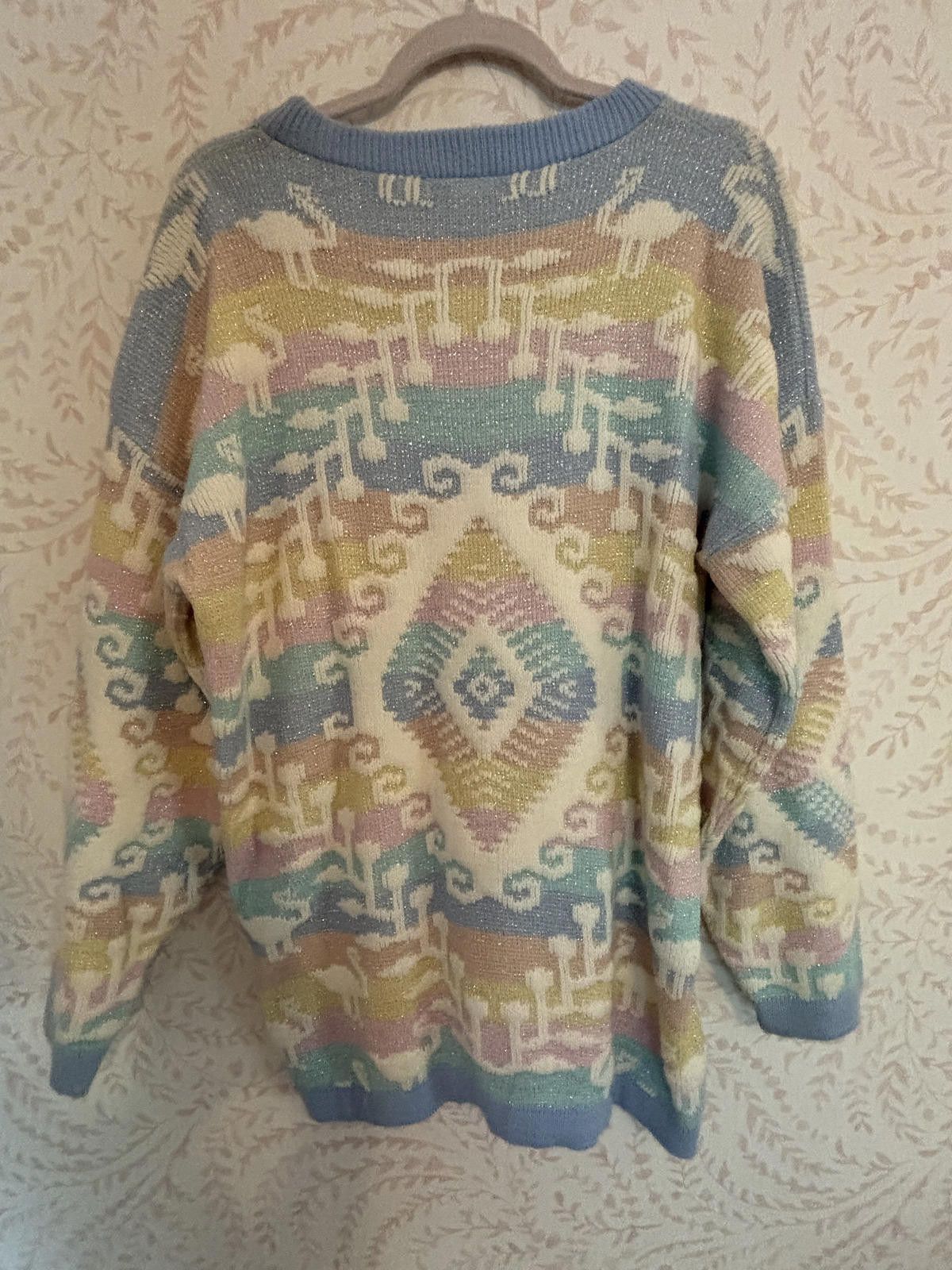 Roberto Cavalli 80's Vintage Pastel Geometric Lurex Rainbow Knit Sweater Size XL / US 12-14 / IT 48-50 - 8 Thumbnail