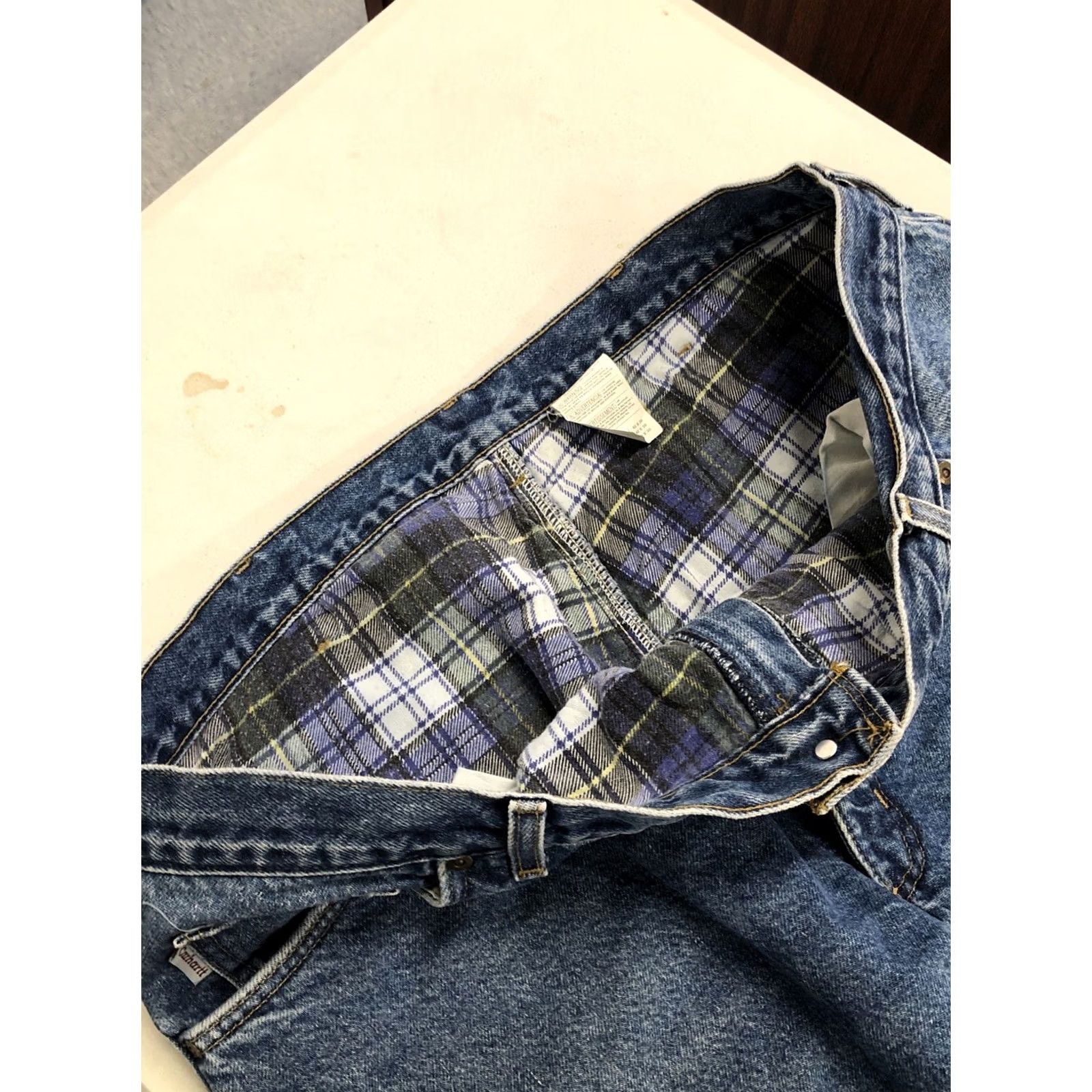 Carhartt VINTAGE Carhartt Jeans 42x27 Relaxed Denim Blue USA Lined Pockets US-Made Mens DST B21 DST Straight Flannel Size US 42 / EU 58 - 6 Thumbnail