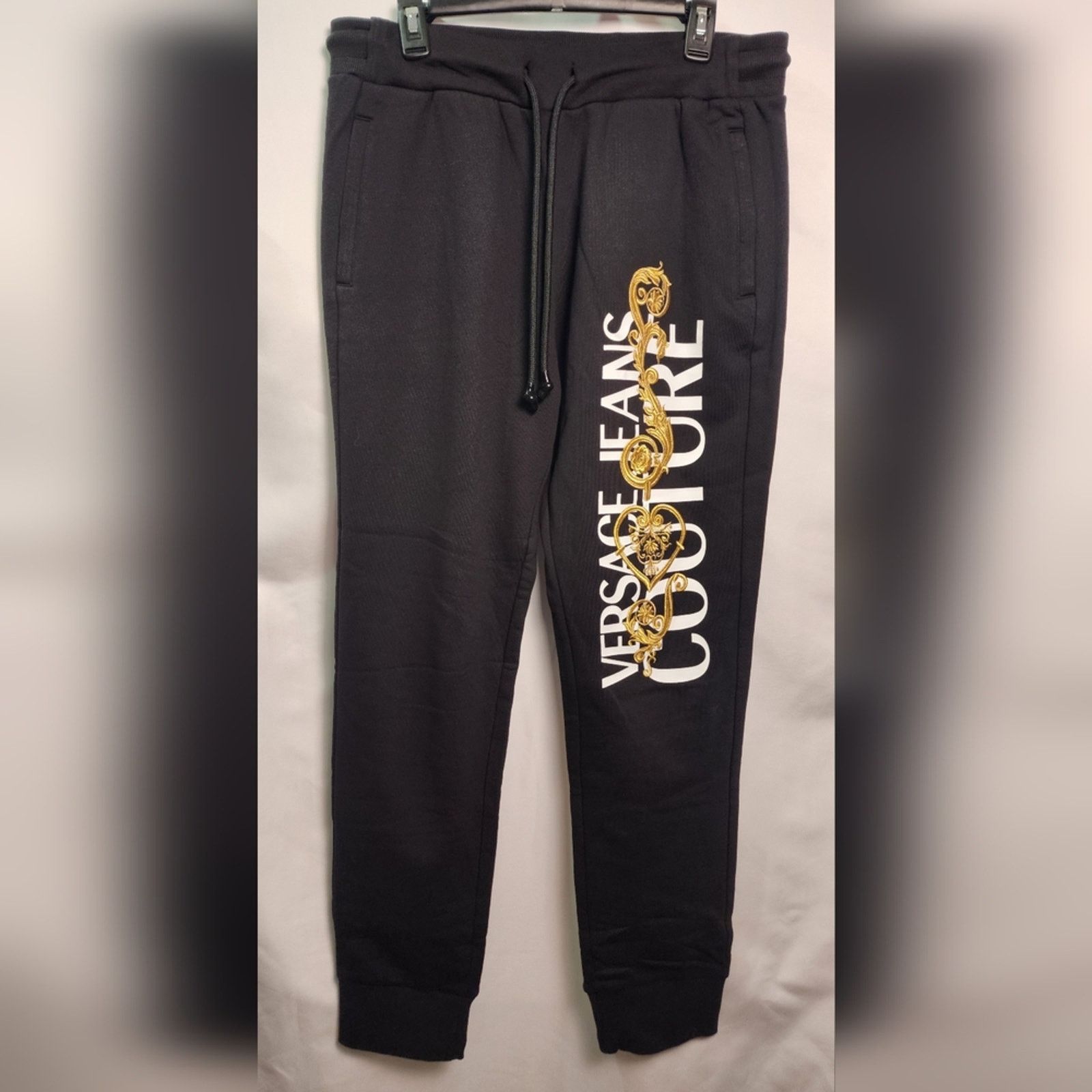 Versace Versace Black Track Pants with Gold Embroidery Logo New XL Size 34" / US 12 / IT 48 - 2 Thumbnail