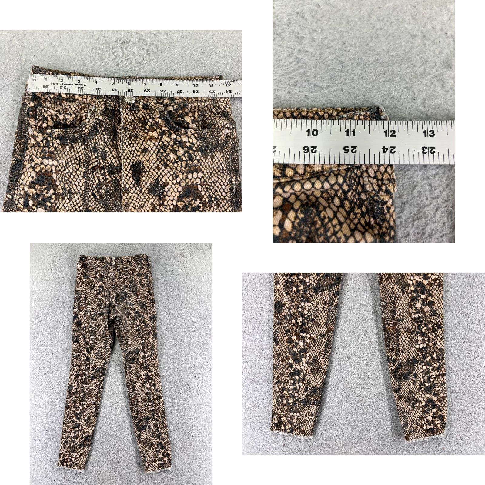 Vintage We The Free Jeans Womens 25 Beige Snake Skin Print Skinny Raw Hem Cotton 22x25 Size 42" / US 20 - 9 Thumbnail