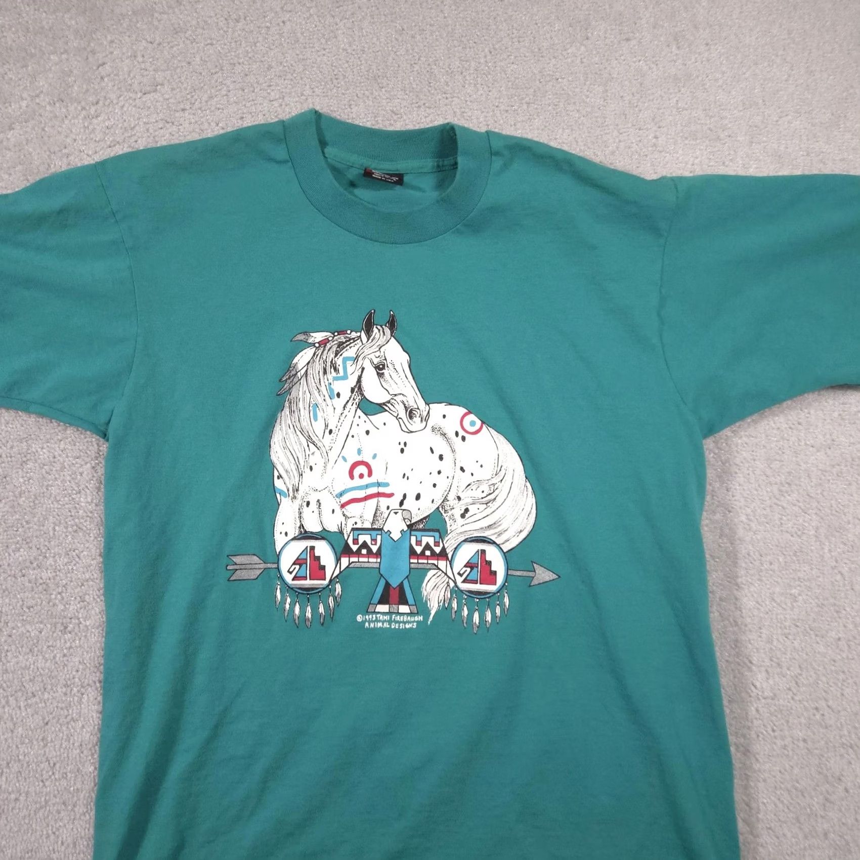 Fruit Of The Loom VINTAGE Tami Firebaugh HEwanorse Graphic Shirt Large Green 1993 Animal Designs Mens Shirt Size US L / EU 52-54 / 3 - 2 Thumbnail