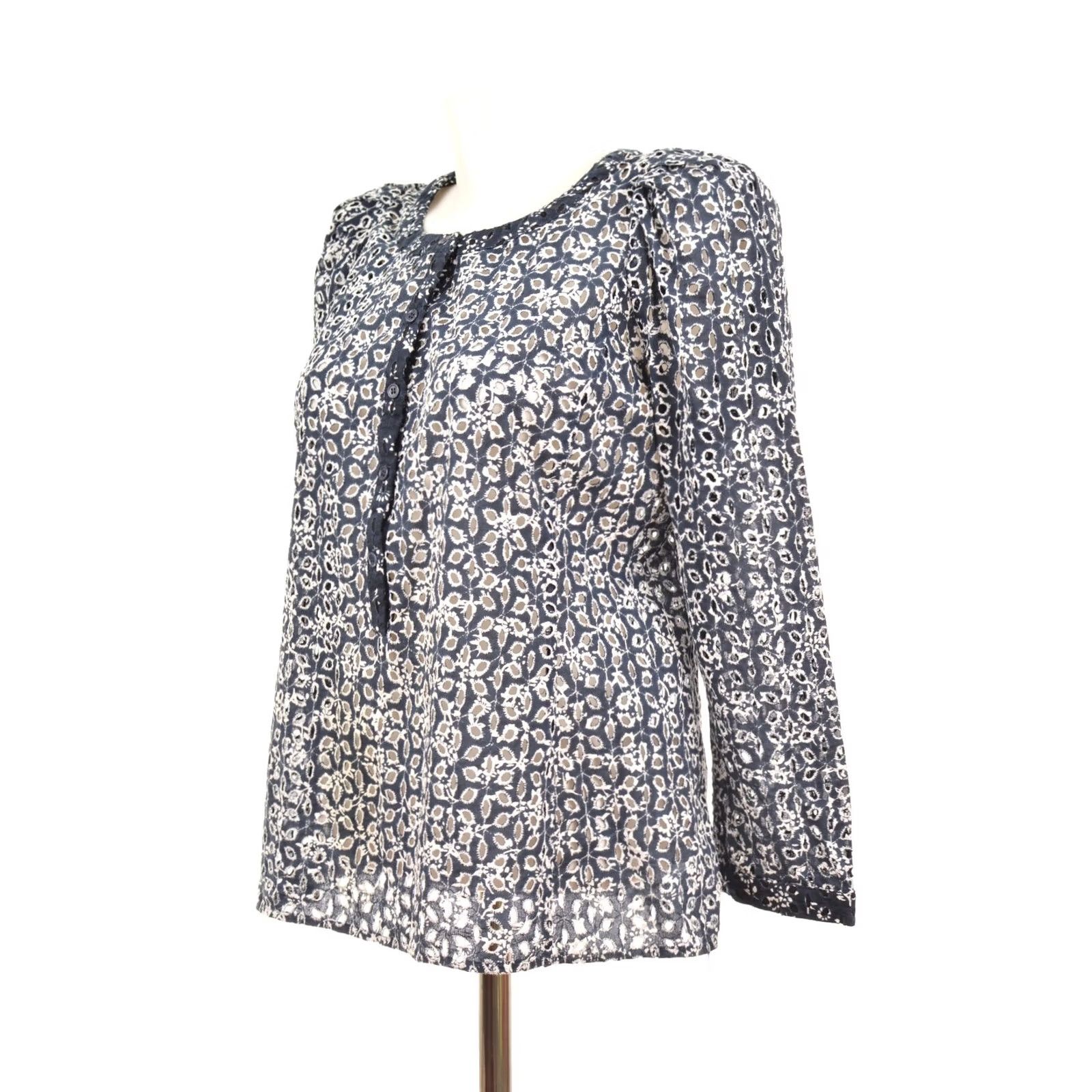 Maje Maje Blouse Top Shirt Women 2 Blue Cotton Eyelet Floral Embroidered Nuit E16LUIGY Nuit 100% Cotton Womens Size XS / US 0-2 / IT 36-38 - 3 Thumbnail