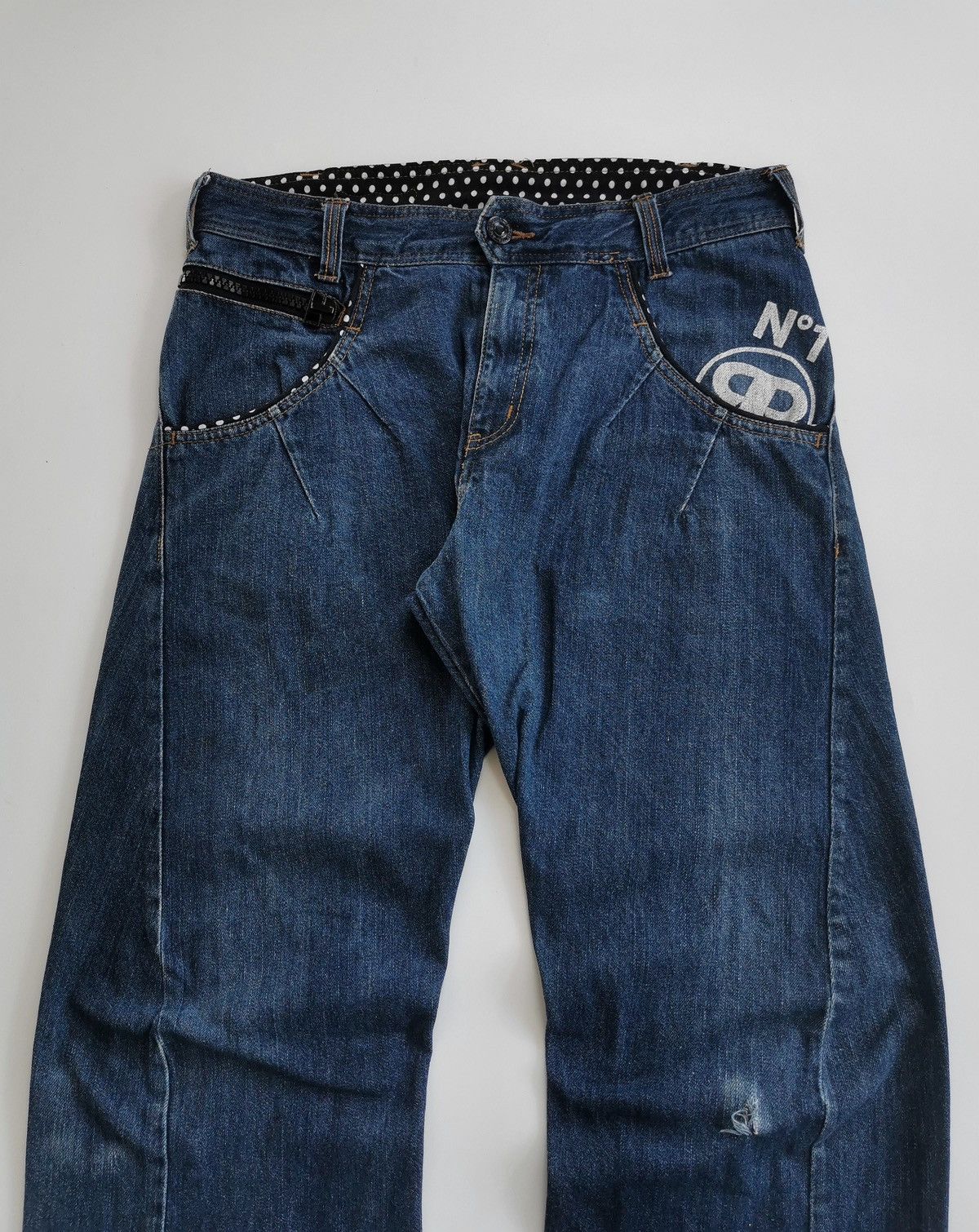 Japanese Brand Rimaster Engineered Loose Fit Polkadot Prints Denim Jeans Size US 33 - 3 Thumbnail