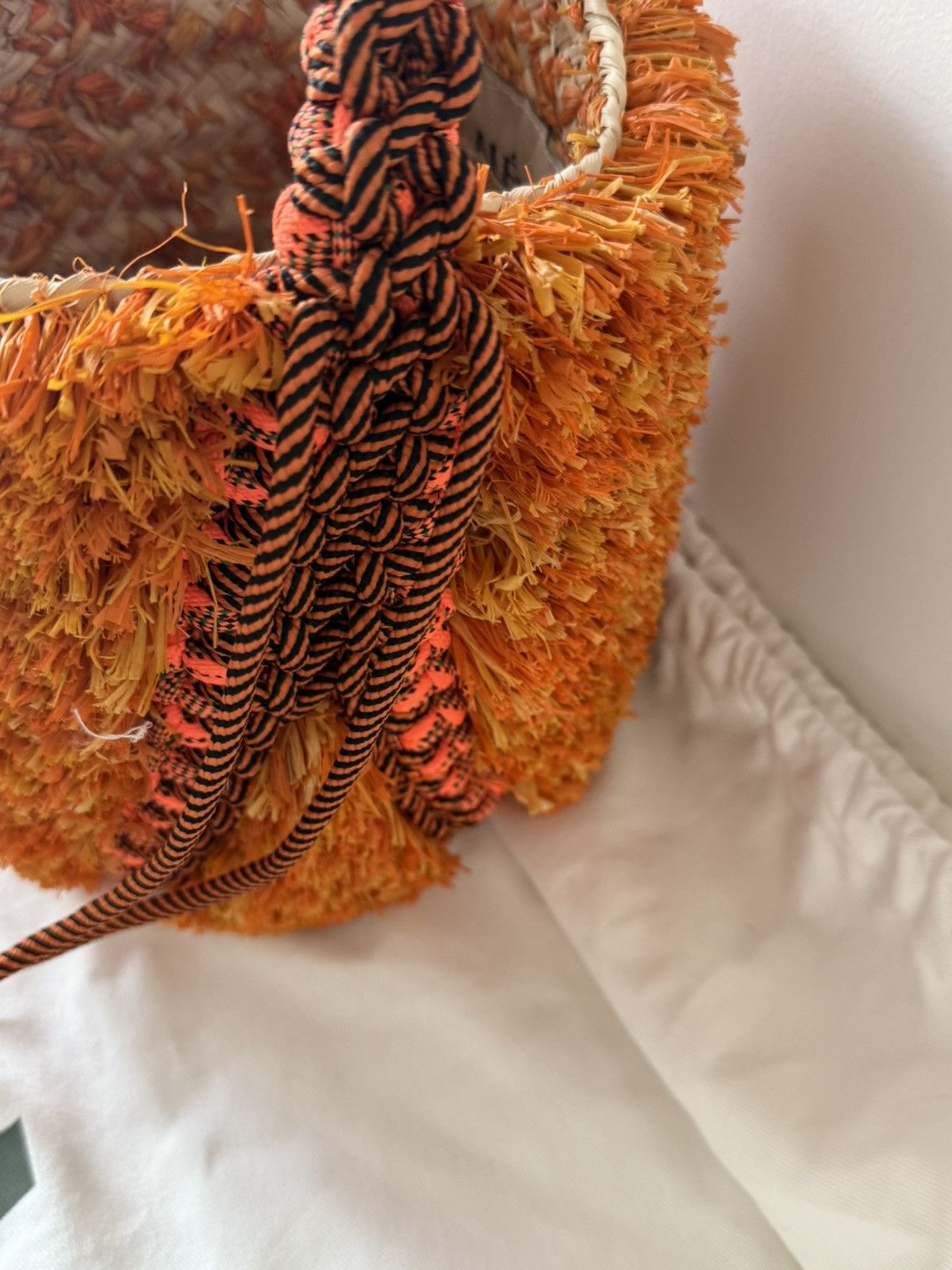 ALEMAIS Alemais Bag Bucket Orange Raffia Lalo Mini Fringe Macrame Size ONE SIZE - 7 Thumbnail