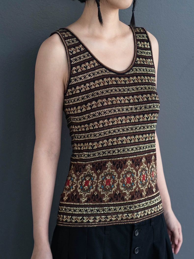 Kenzo KENZO Walkout style ethnic brown gold thread knit vest vin Size M / US 6-8 / IT 42-44 - 3 Thumbnail
