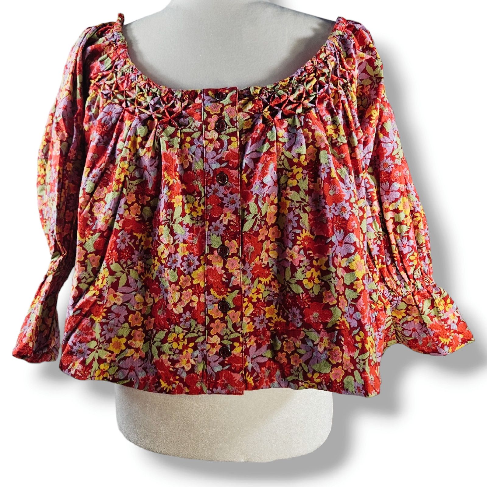 Free People NWT Free People James Smock Crop Top Sz. XS [0-2] Poppy Size XS / US 0-2 / IT 36-38 - 2 Thumbnail