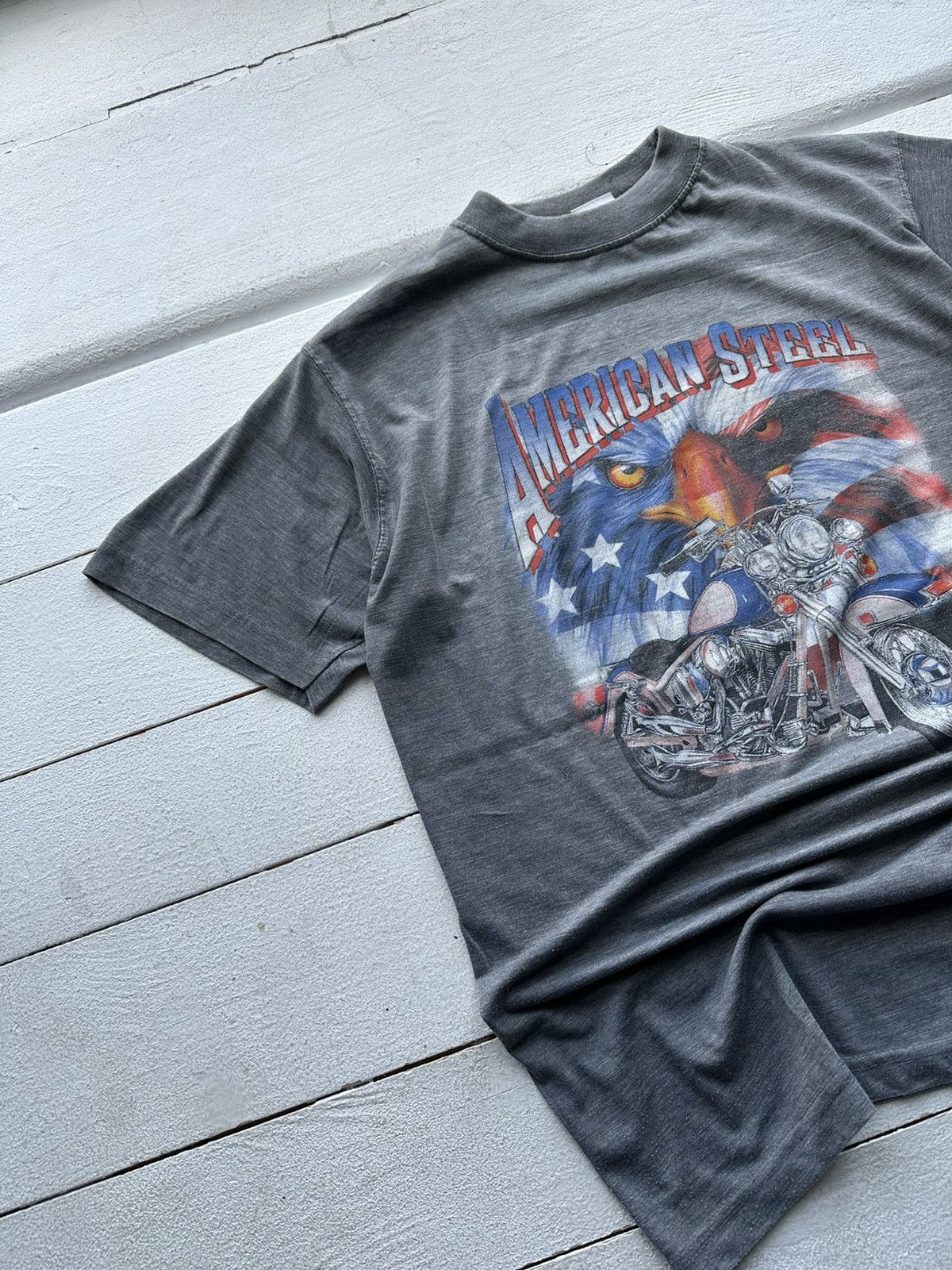 Vintage 🚨VNTG AMERICAN STEEL RARE BIG LOGO FADED HARLEY STYLE Size US M / EU 48-50 / 2 - 2 Thumbnail