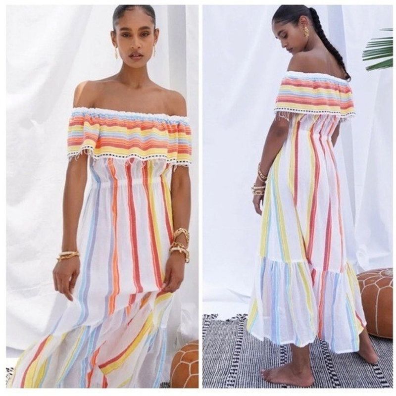 lemlem Lemlem Mokati Beach Dress Stripes Lemon Zest Size L / US 10 / IT 46 - 3 Thumbnail