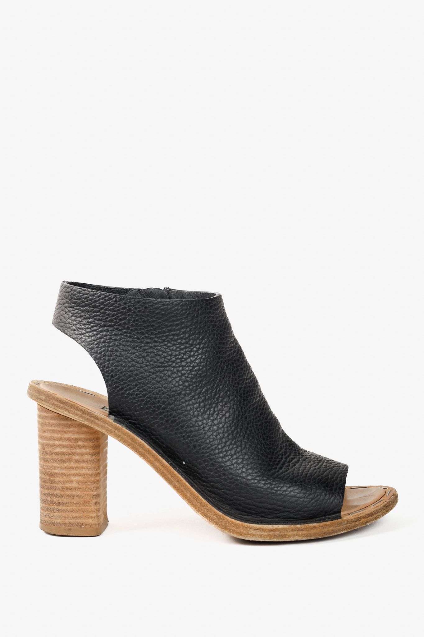 Balenciaga Black Pebbled-Leather Peep-Toe Sandals