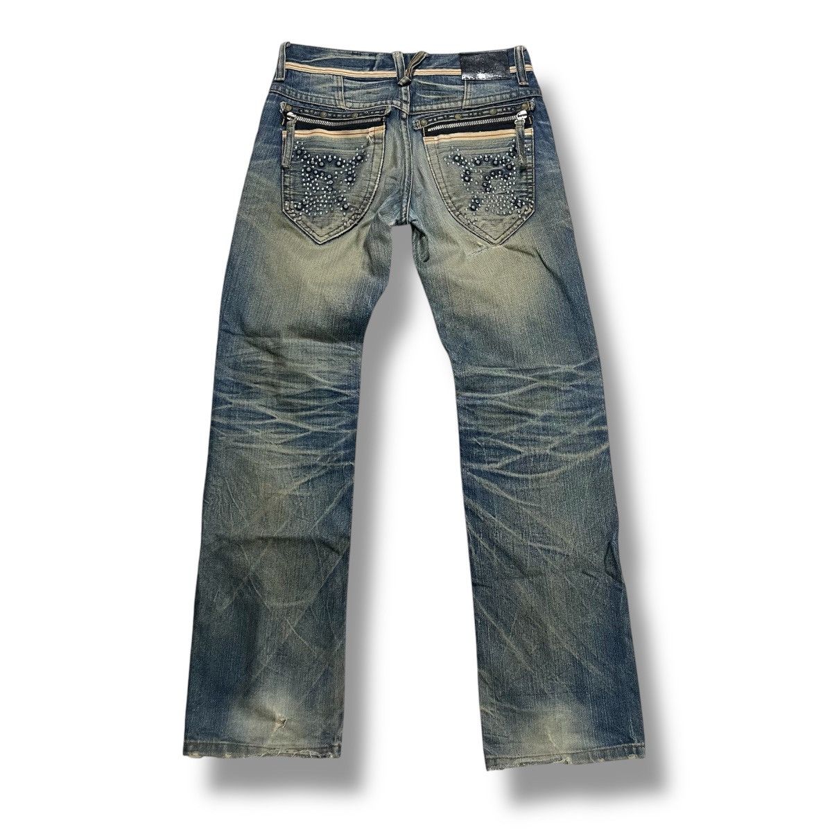 Japanese Brand Red Pepper Skull Stud Distressed Selvedge Waist Denim Pant Size US 31 - 1 Thumbnail
