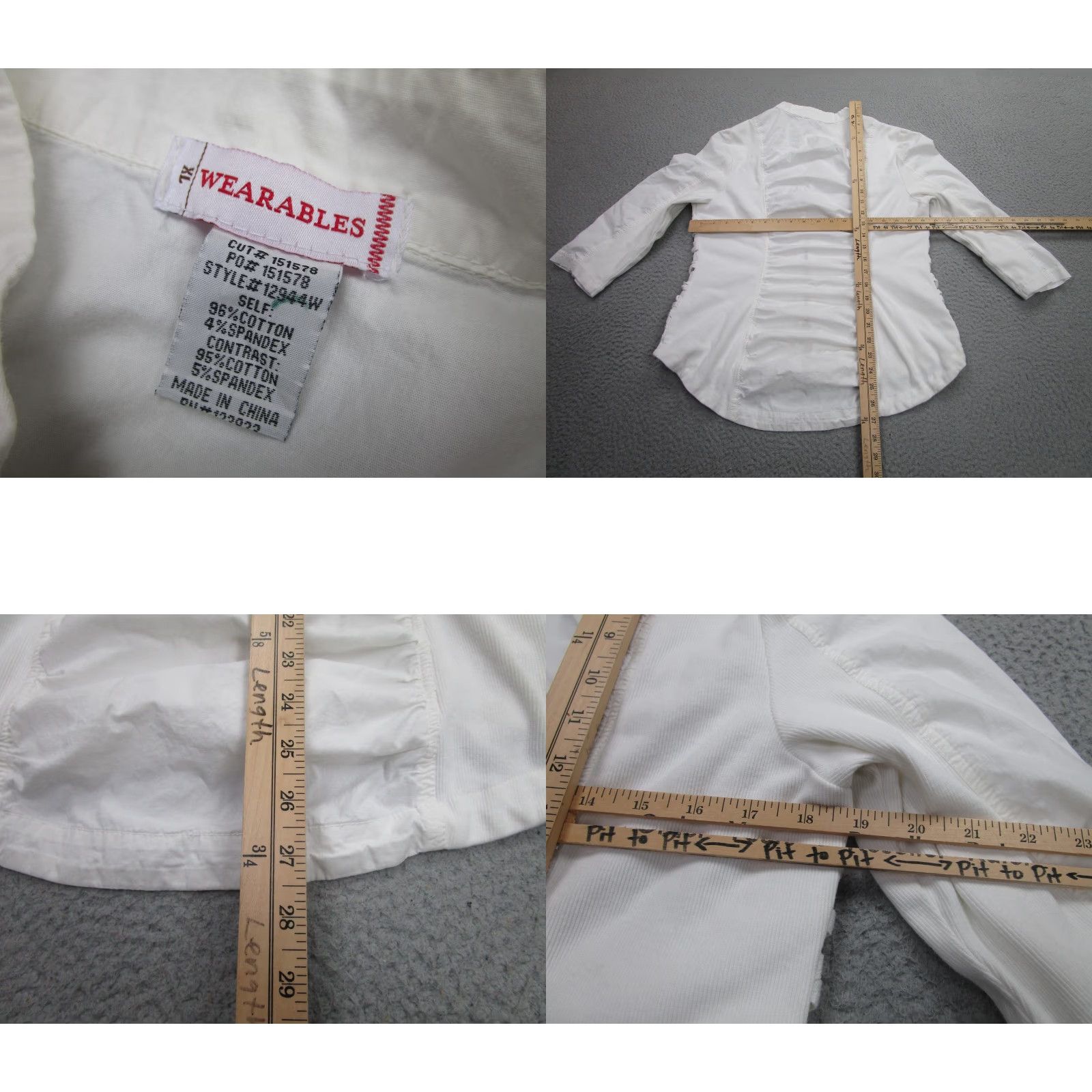 B Sides VINTAGE? Actually not vintage. Wearables Jacket Women 2X White Zip Front Grommet Sides Ruched Back 3/4 Sleeve Size XXL / US 16-18 / IT 52-54 - 8 Thumbnail