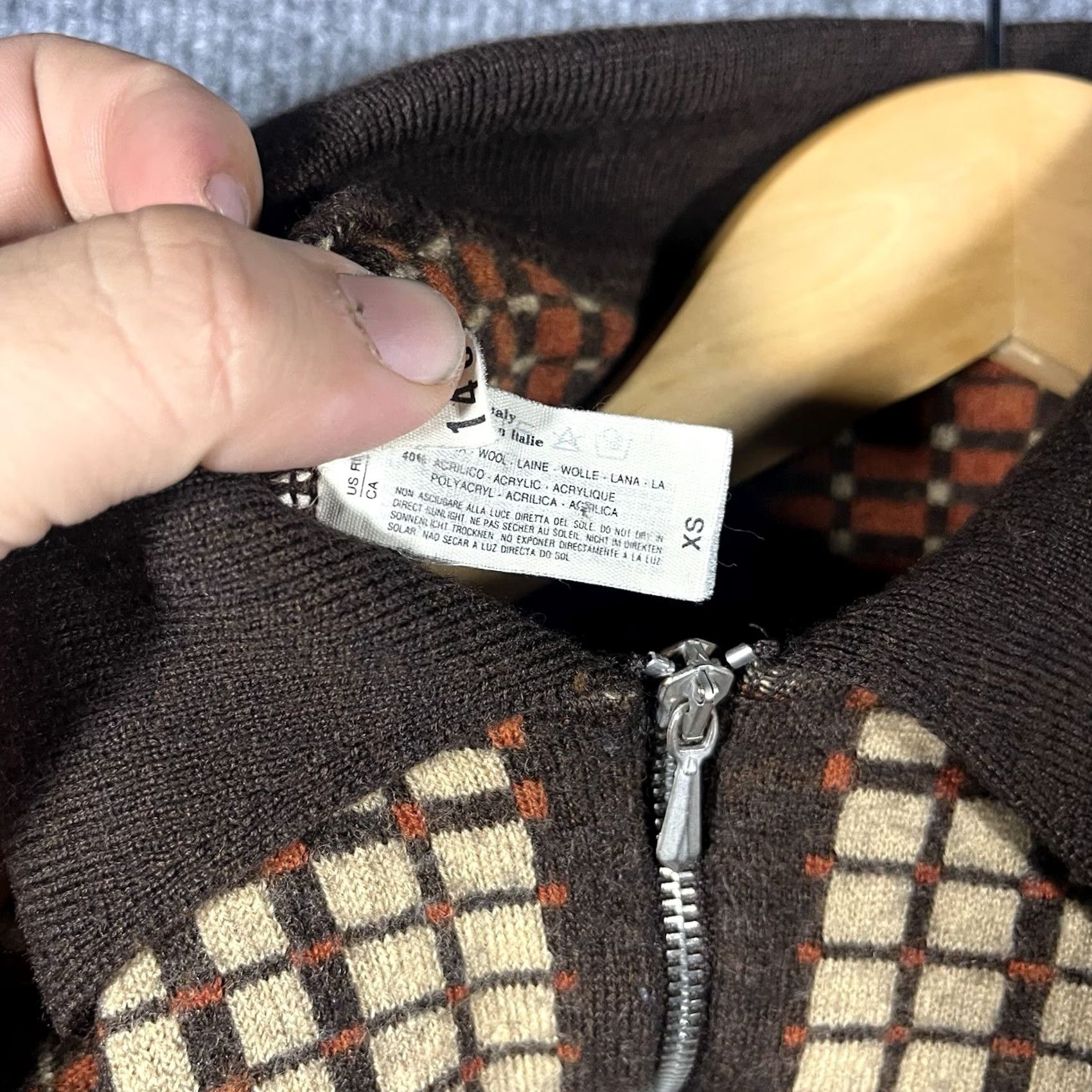 Vintage VINTAGE Geometric Wool Polo Shirt Full Zip Unbranded Womens XS Brown 70s Italy Size XS / US 0-2 / IT 36-38 - 6 Thumbnail