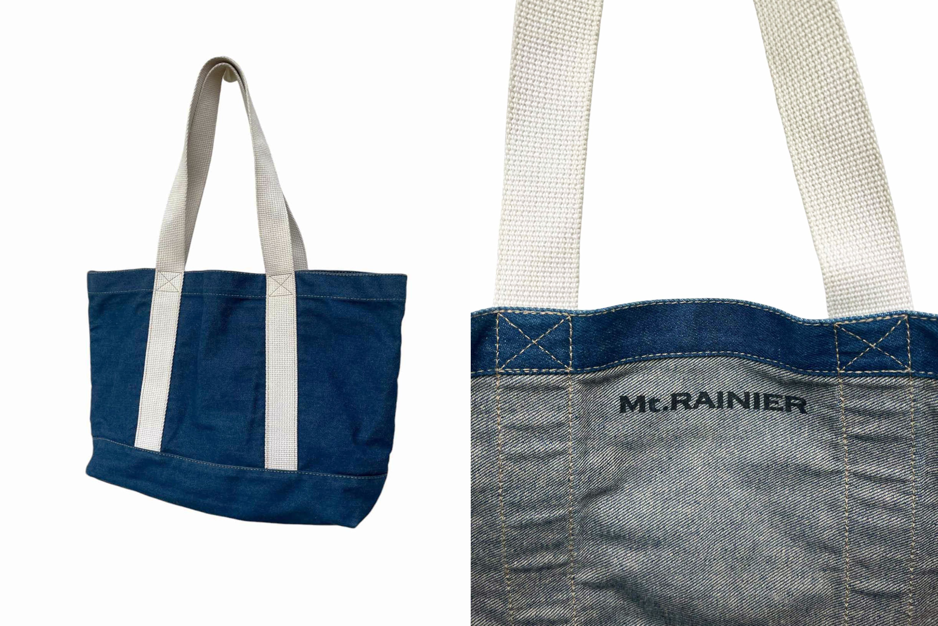 Japanese Brand Mt. Rainier Blue denim Large size tote bag // shoulder bag Size ONE SIZE - 3 Thumbnail
