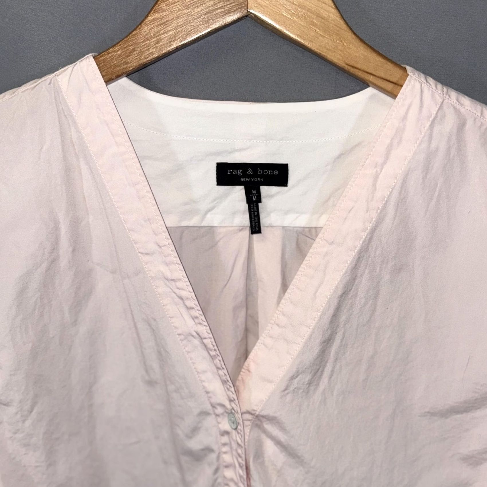 Rag & Bone VINTAGE Rag & Bone Shirt Womens Medium Pink V-Neck Button Front Long Sleeve Made in USA Size M / US 6-8 / IT 42-44 - 3 Thumbnail