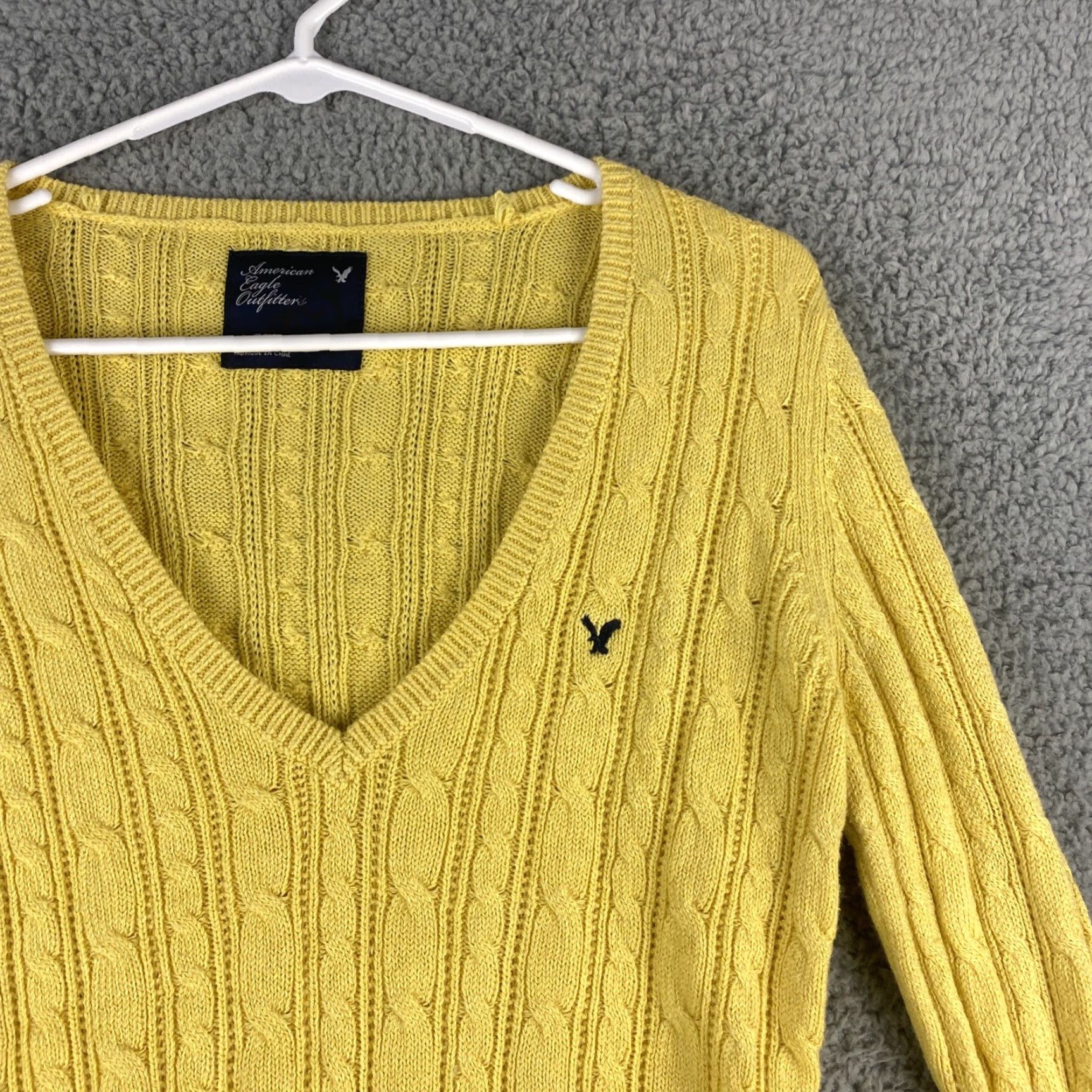 American Eagle Outfitters American Eagle Women's Sweater Long Sleeve V-Neck Pullover XL Yellow Knit Fall Casual Size XL / US 12-14 / IT 48-50 - 3 Thumbnail