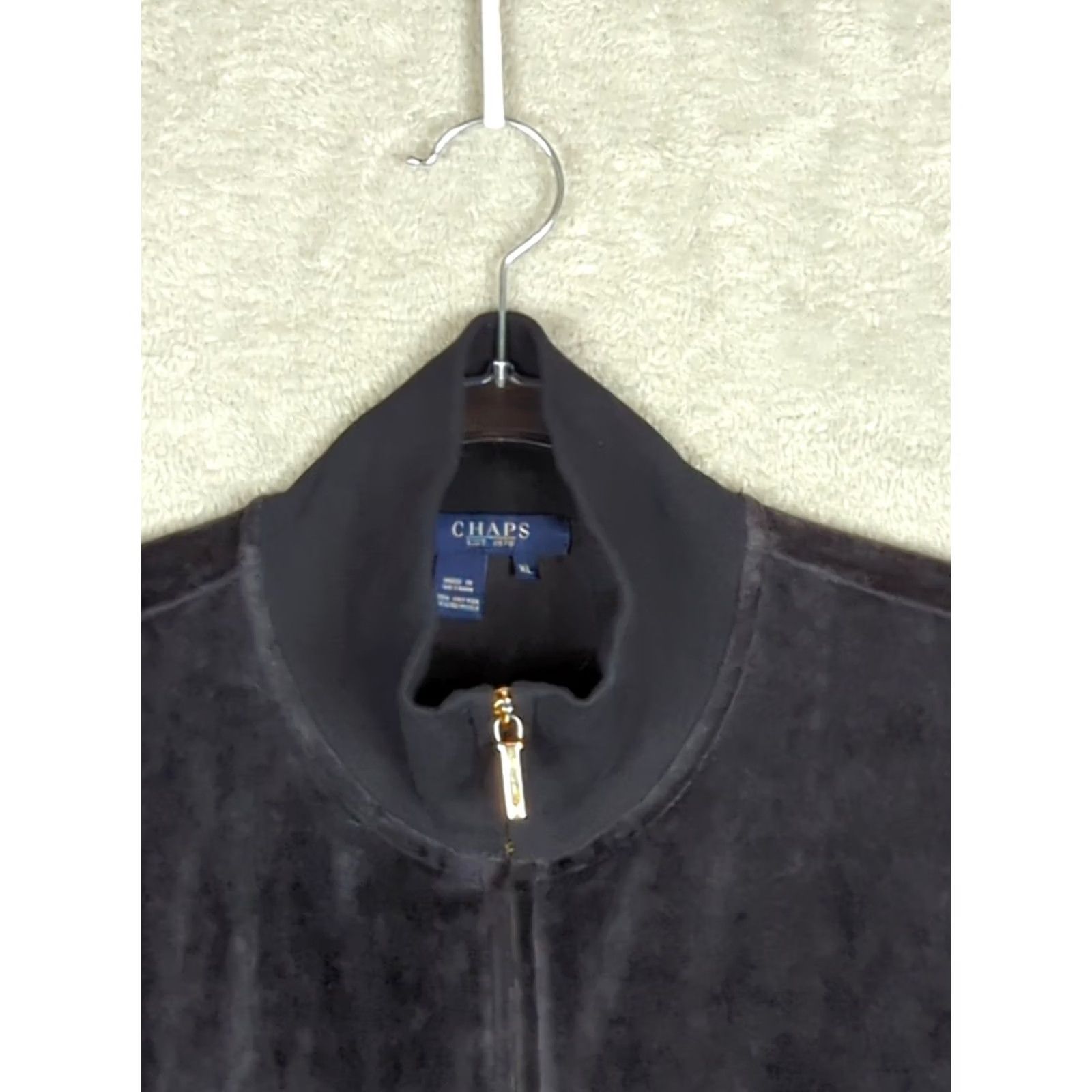 Chaps CHAPS Velour Sweatshirt Jacket Mock Neck Full Zip Black Pockets Womens Sz XL Size XL / US 12-14 / IT 48-50 - 3 Thumbnail