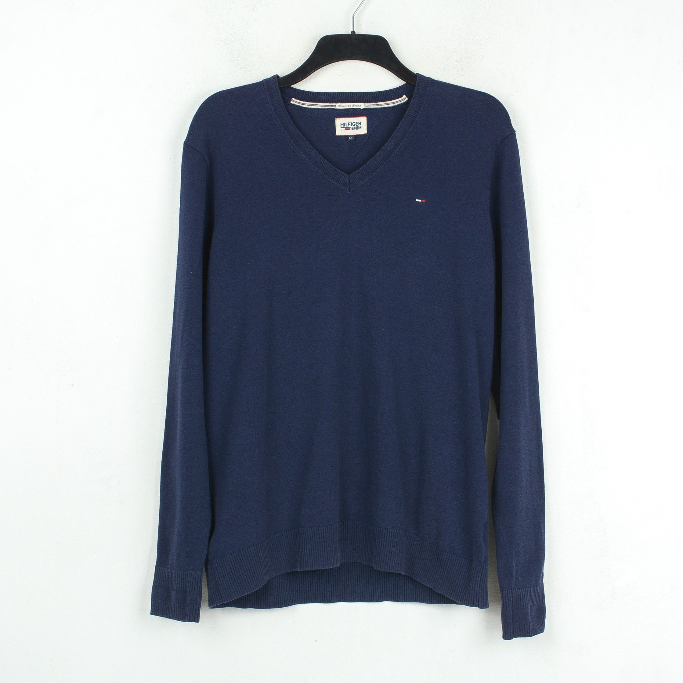 Tommy Hilfiger DENIM Men V-Neck Sweater Jumper Pullover Knit Navy Blue Top Size US XXL / EU 58 / 5 - 1 Thumbnail