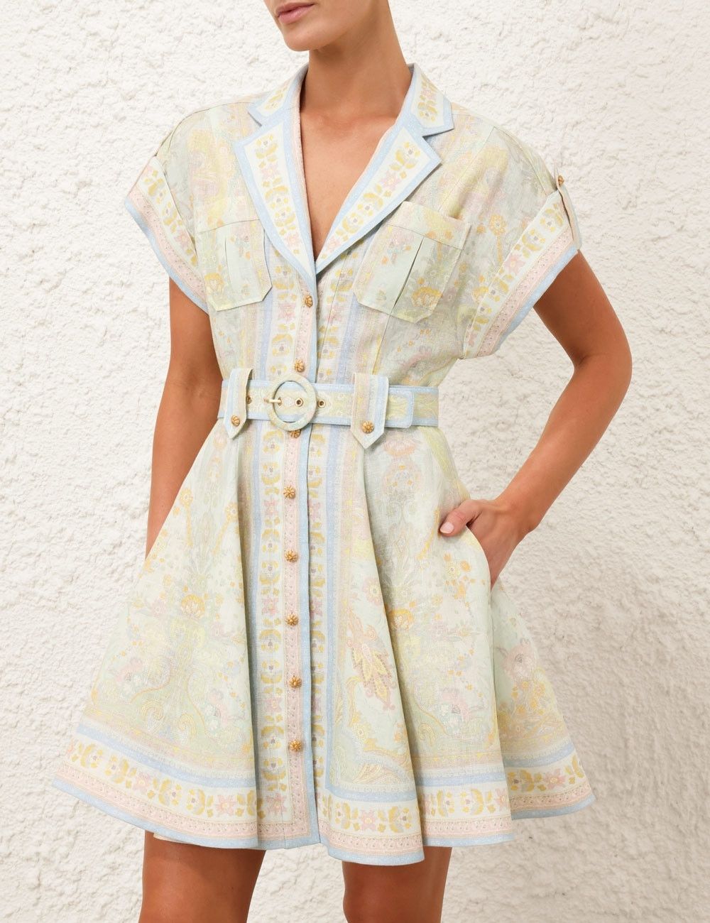 Zimmermann oc11z1025 Acacia Mini Shirt Dress in Multicolor Size L / US 10 / IT 46 - 2 Thumbnail