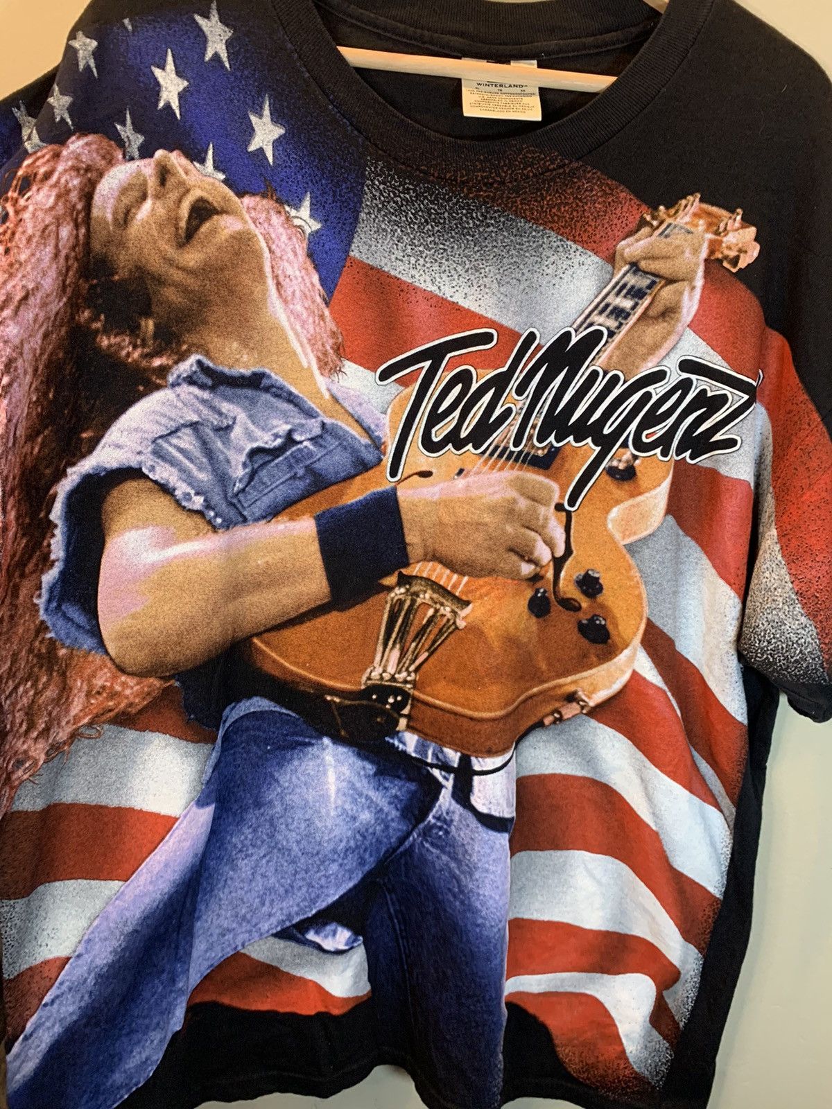 Band Tees × Vintage *RARE* Vintage 90s Ted Nugent One Nation Under Ted AOP Shirt Size US XL / EU 56 / 4 - 3 Thumbnail