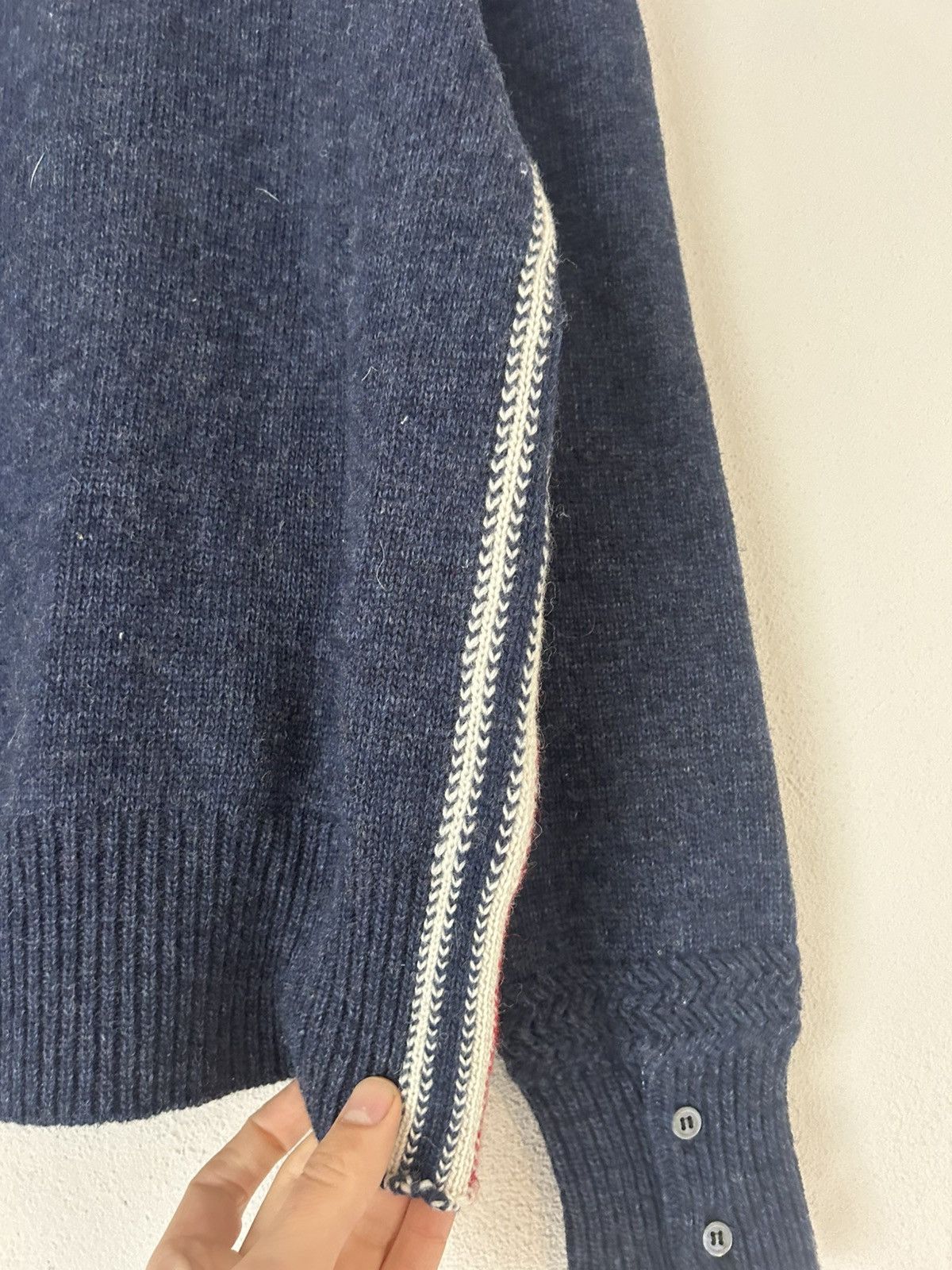 Thom Browne Navy Wool Sweater with Tricolor Details Size US S / EU 44-46 / 1 - 13 Thumbnail