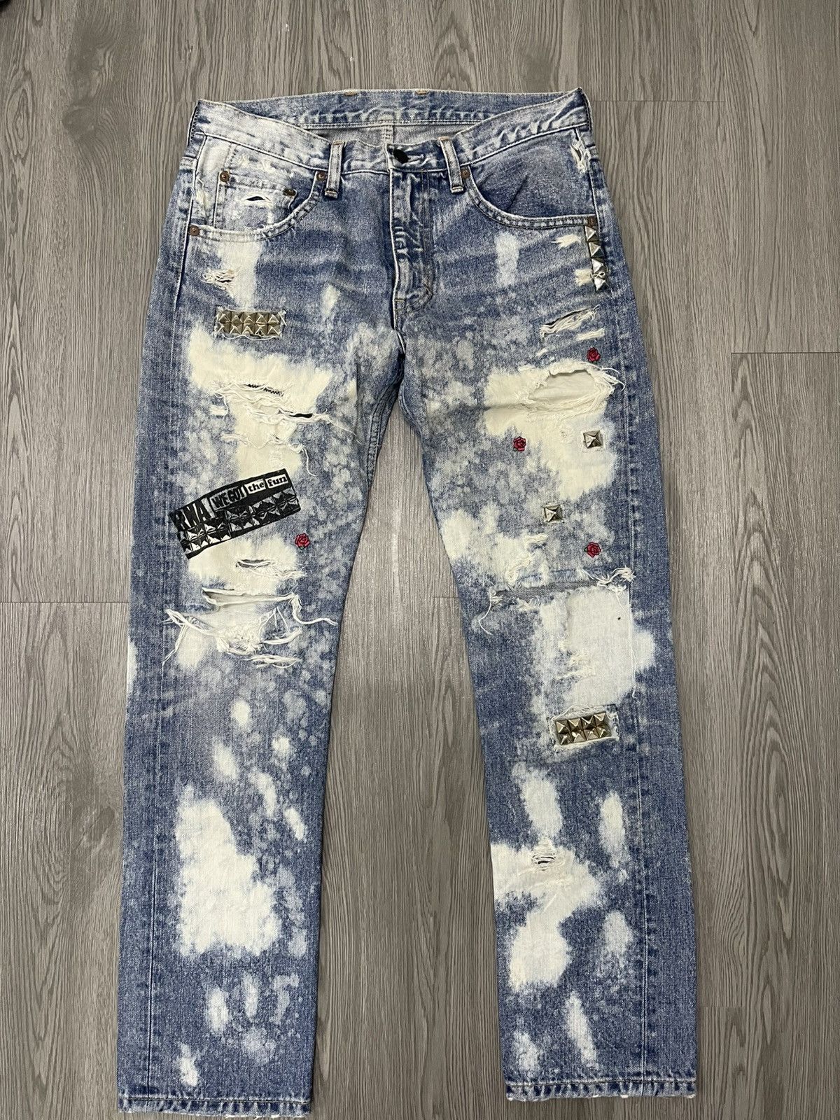 Japanese Brand RNA studded Rip distressed denim Size US 30 / EU 46 - 2 Thumbnail