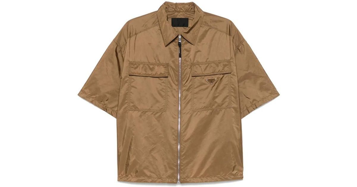 Prada Prada Short-Sleeve Re-Nylon Shirt in Brown Size US XL / EU 56 / 4 - 1 Thumbnail