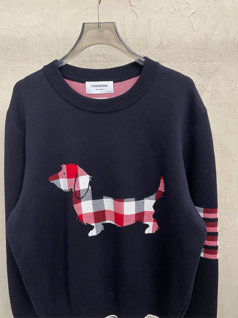 Thom Browne Thom browne Dark blue color plaid puppy four-striped knitte Size US L / EU 52-54 / 3 - 3 Thumbnail
