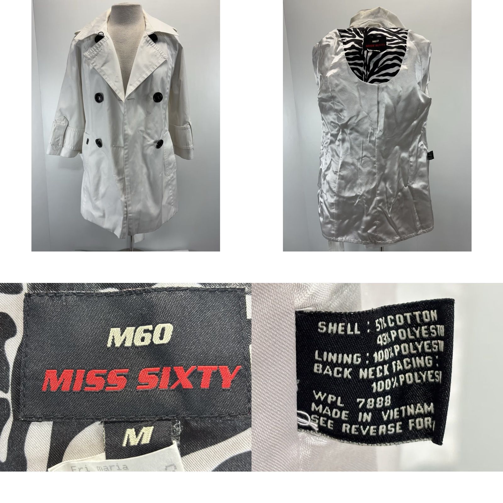 Miss Sixty VINTAGE Miss Sixty Trench Coat Jacket Women’s Medium White Belted Double Breast Y2K Size M / US 6-8 / IT 42-44 - 8 Thumbnail