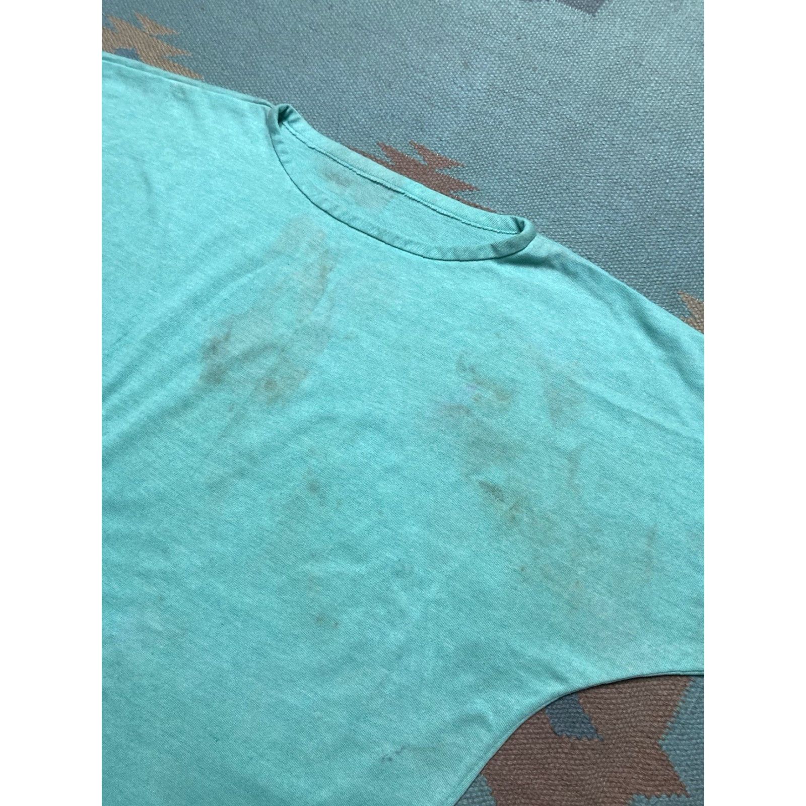 Vintage VINTAGE 70s T-Shirt Cotton Light Blue Boxy Half Sleeve XL Men | 70s Theme, Distressed, Soft Thin Size US XL / EU 56 / 4 - 5 Thumbnail