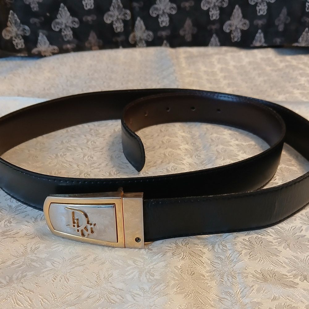 Dior Reversible Dior Vintage Leather Belt Size 38 - 2 Thumbnail