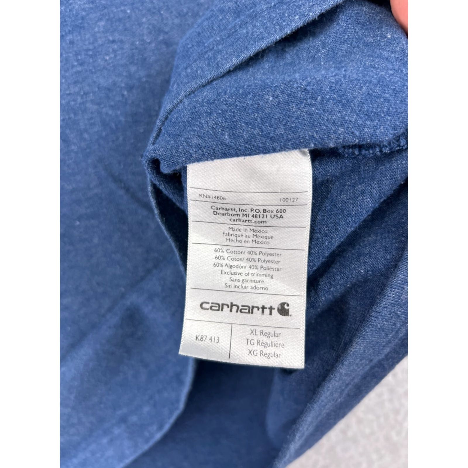 Carhartt Carhartt Men's XL Blue Short Sleeve Shirt K87 Cotton Jersey Crew Neck with Pocket Size US XL / EU 56 / 4 - 5 Thumbnail